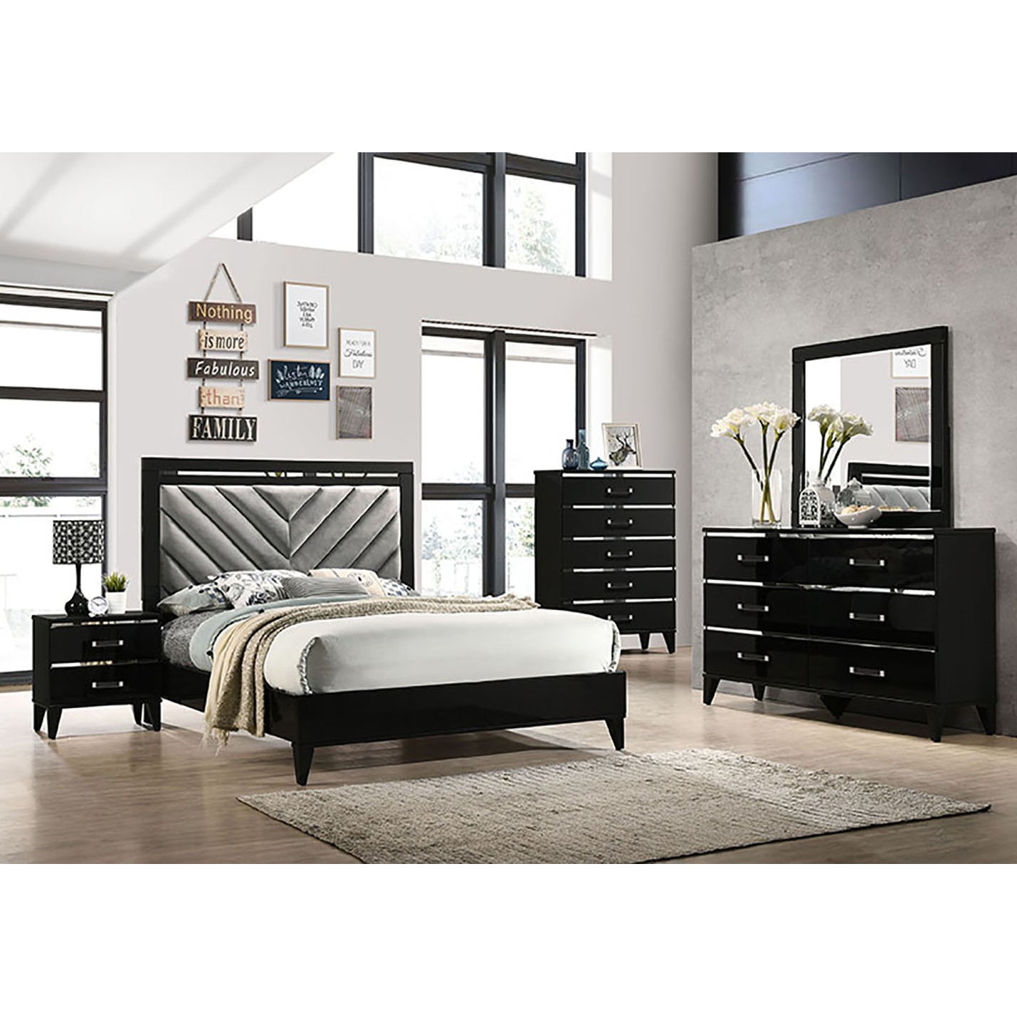 Black Rectangle 2 Drawer Nightstand - Bedroom Storage