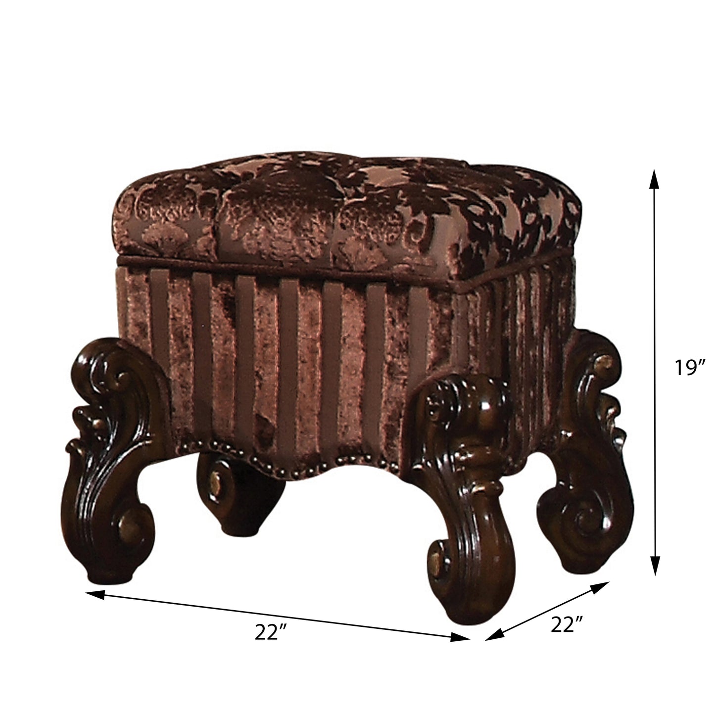 Brown Vanity Stool with Nailhead Trim - 22" x 22" for Bedroom