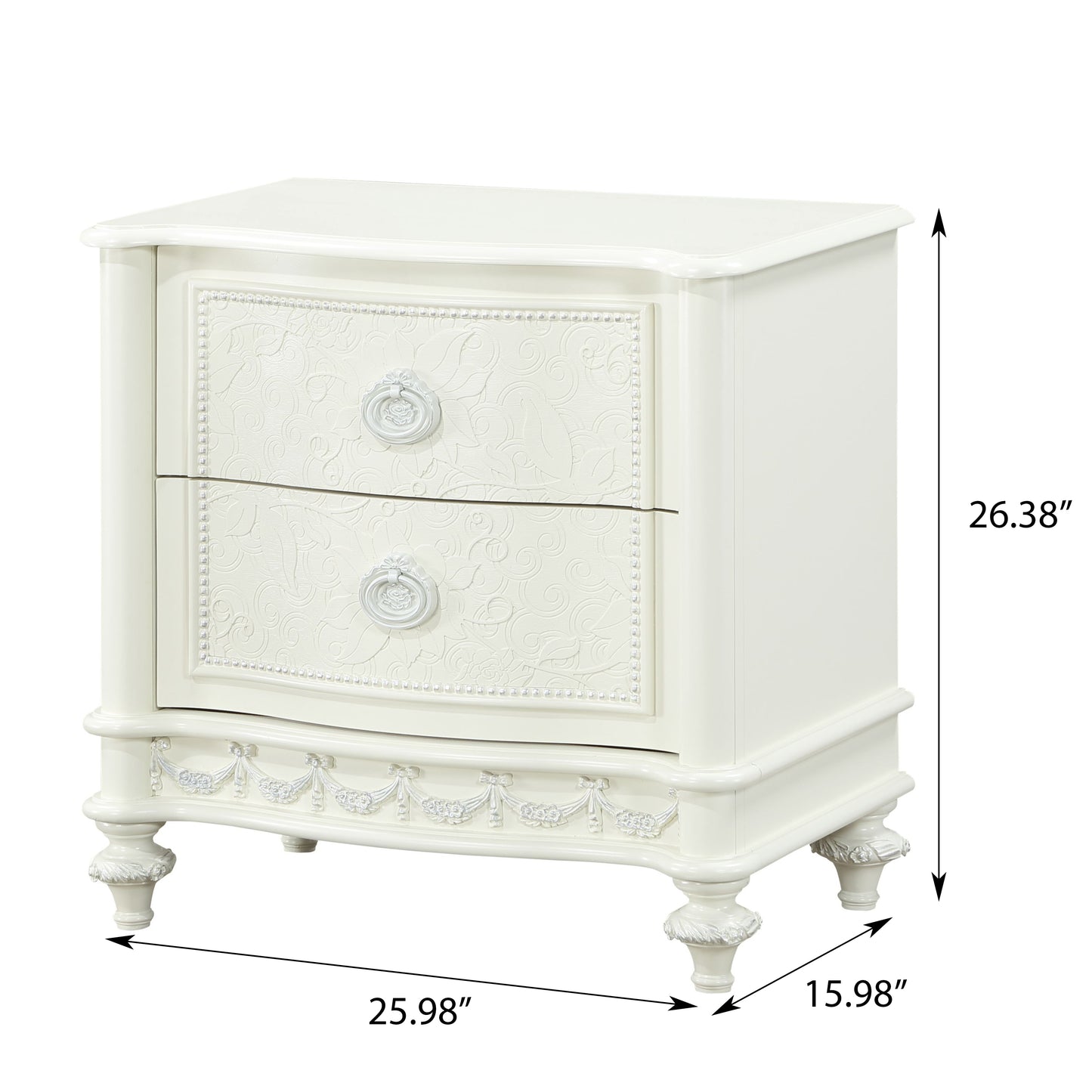 Ivory Wood 2-Drawer Nightstand for Bedroom Storage