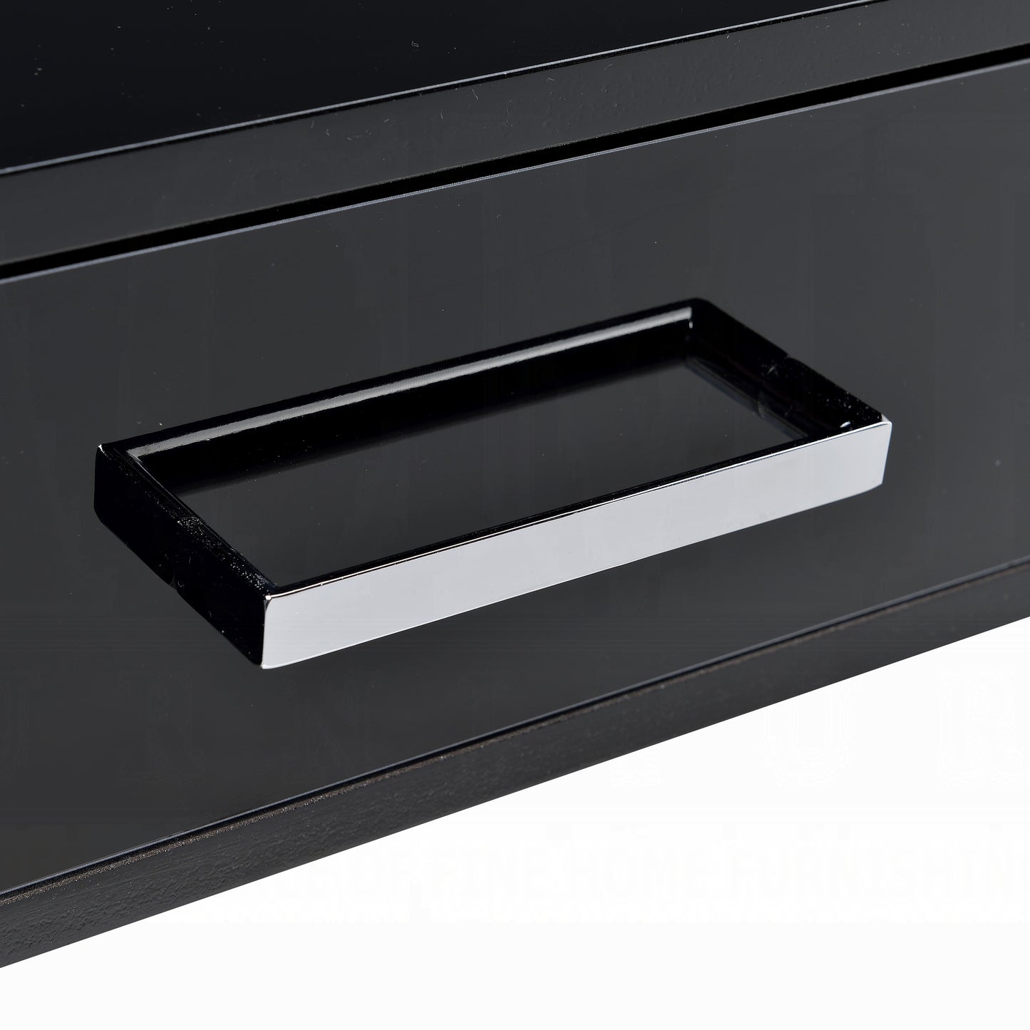 Modern Black Silver Writing Desk with Chrome Base and Drawers