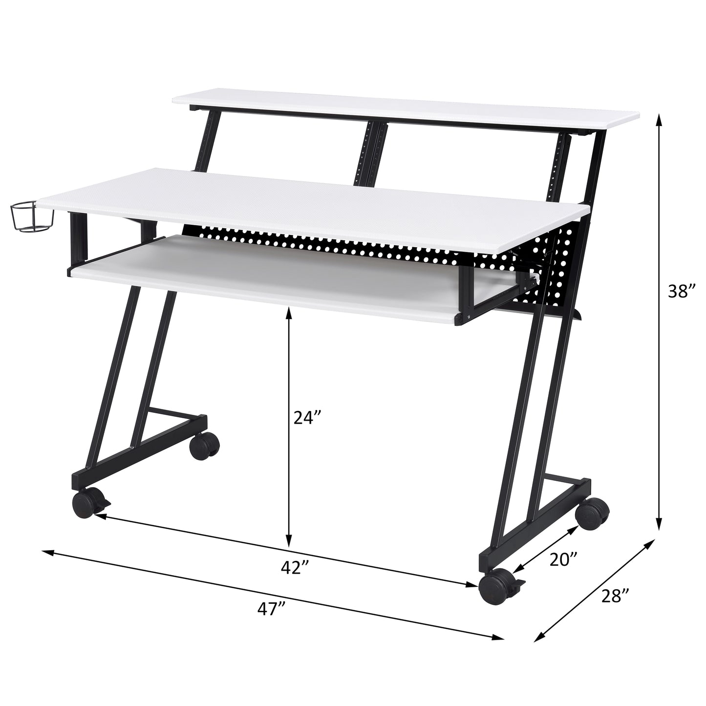 White & Black Music Recording Desk - Keyboard Storage
