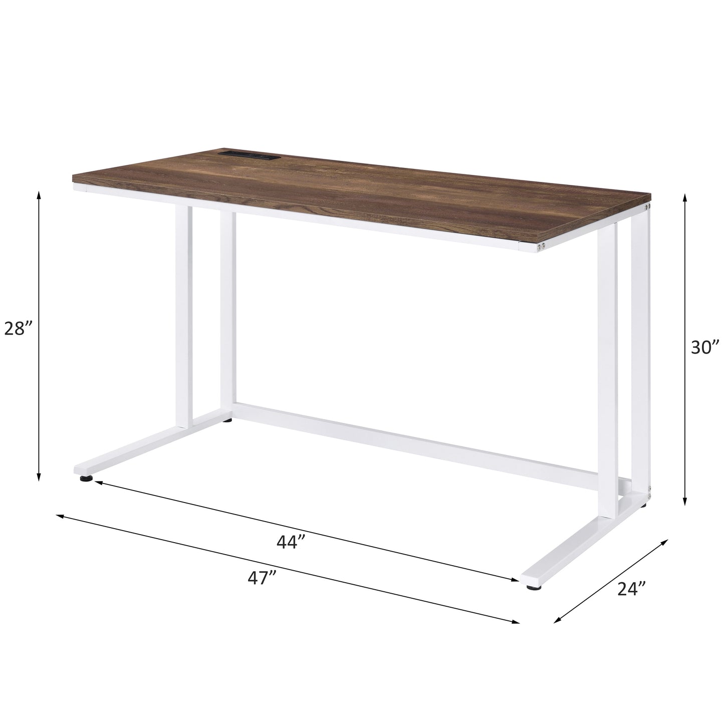 White+Walnut Writing Desk with USB Port - Home Office Storage