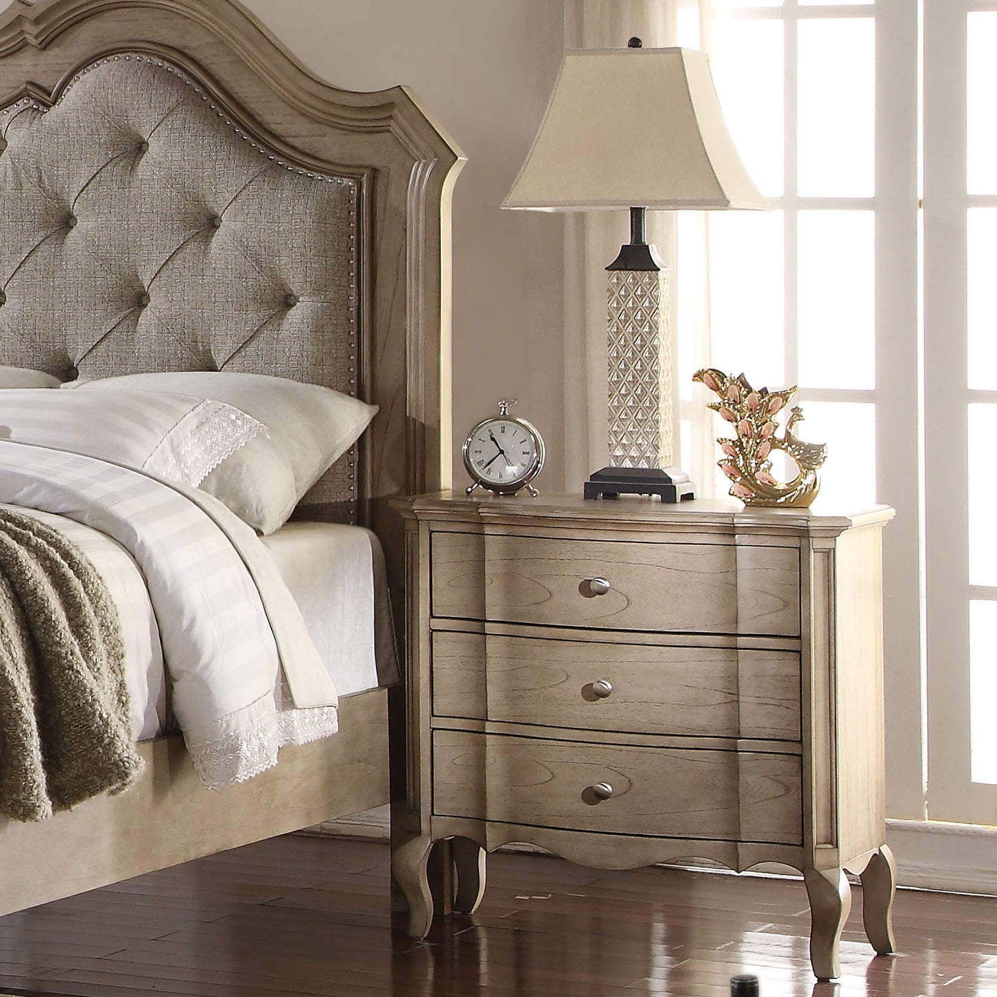 Antique Taupe 3-Drawer Nightstand