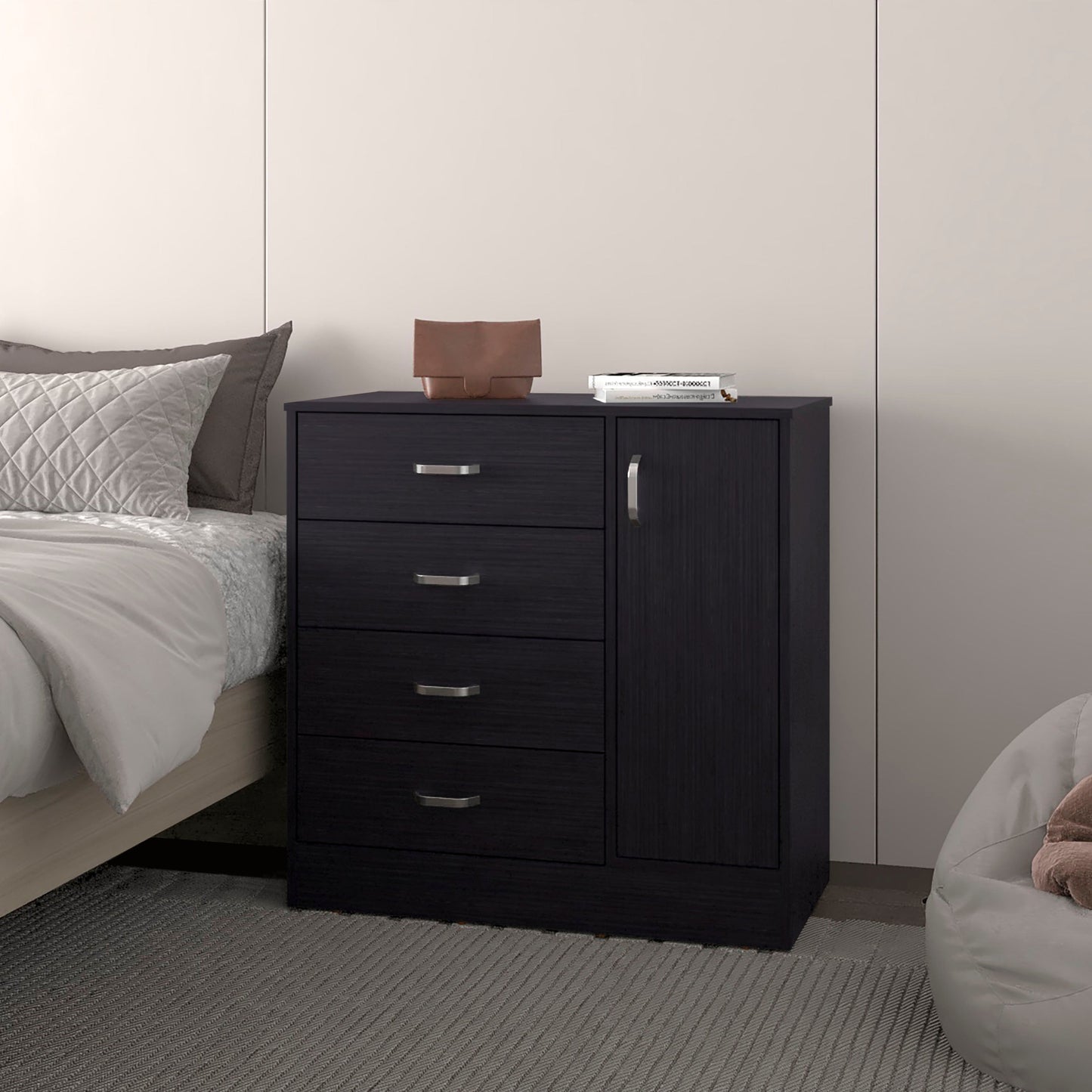 Wenge 4-Drawer Dresser with Side Cabinet