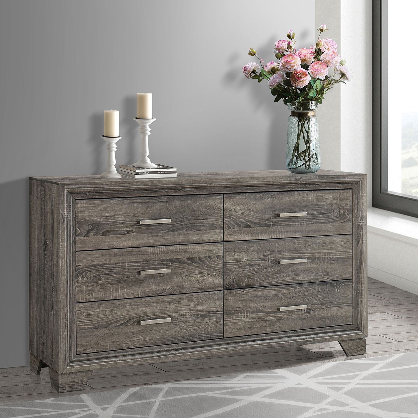 Funston Brown Oak 6-drawer Dresser Cabinet