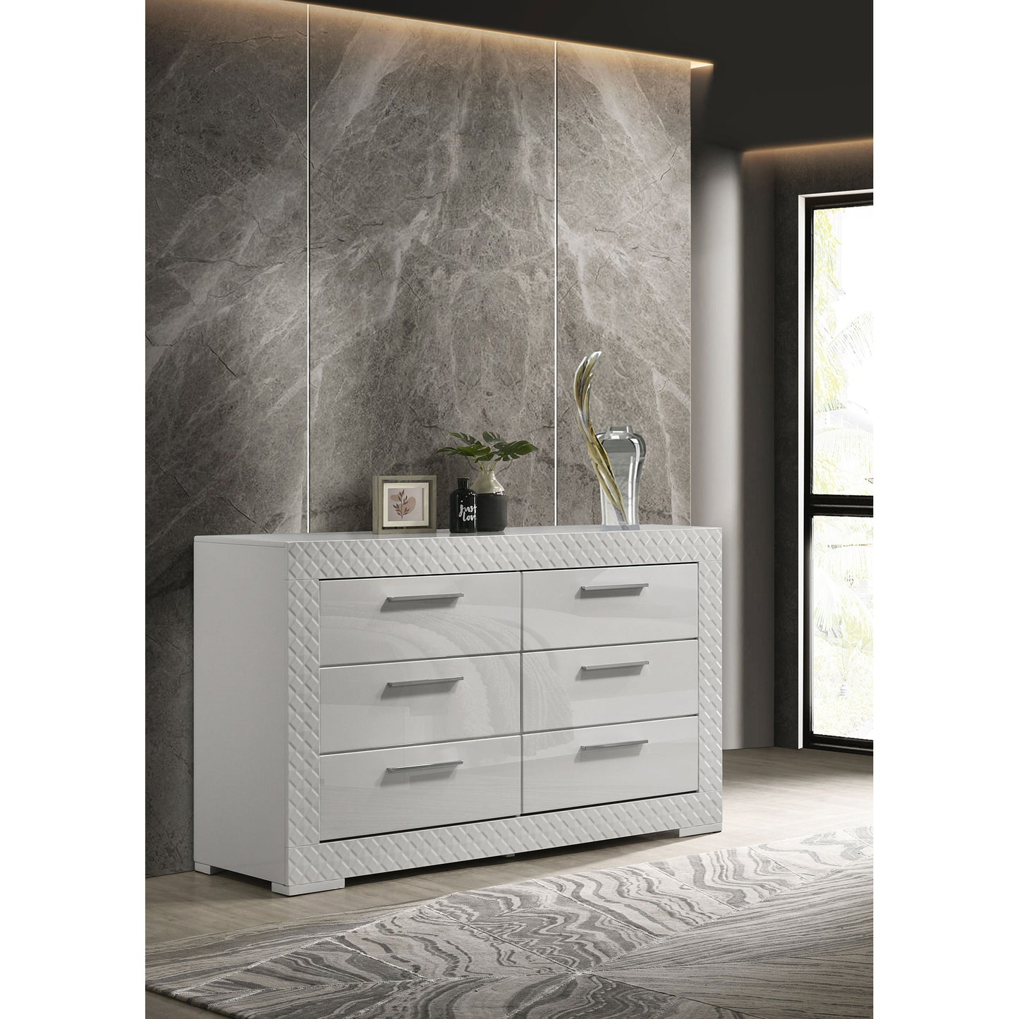 Pierce White High Gloss 6-drawer Dresser Cabinet