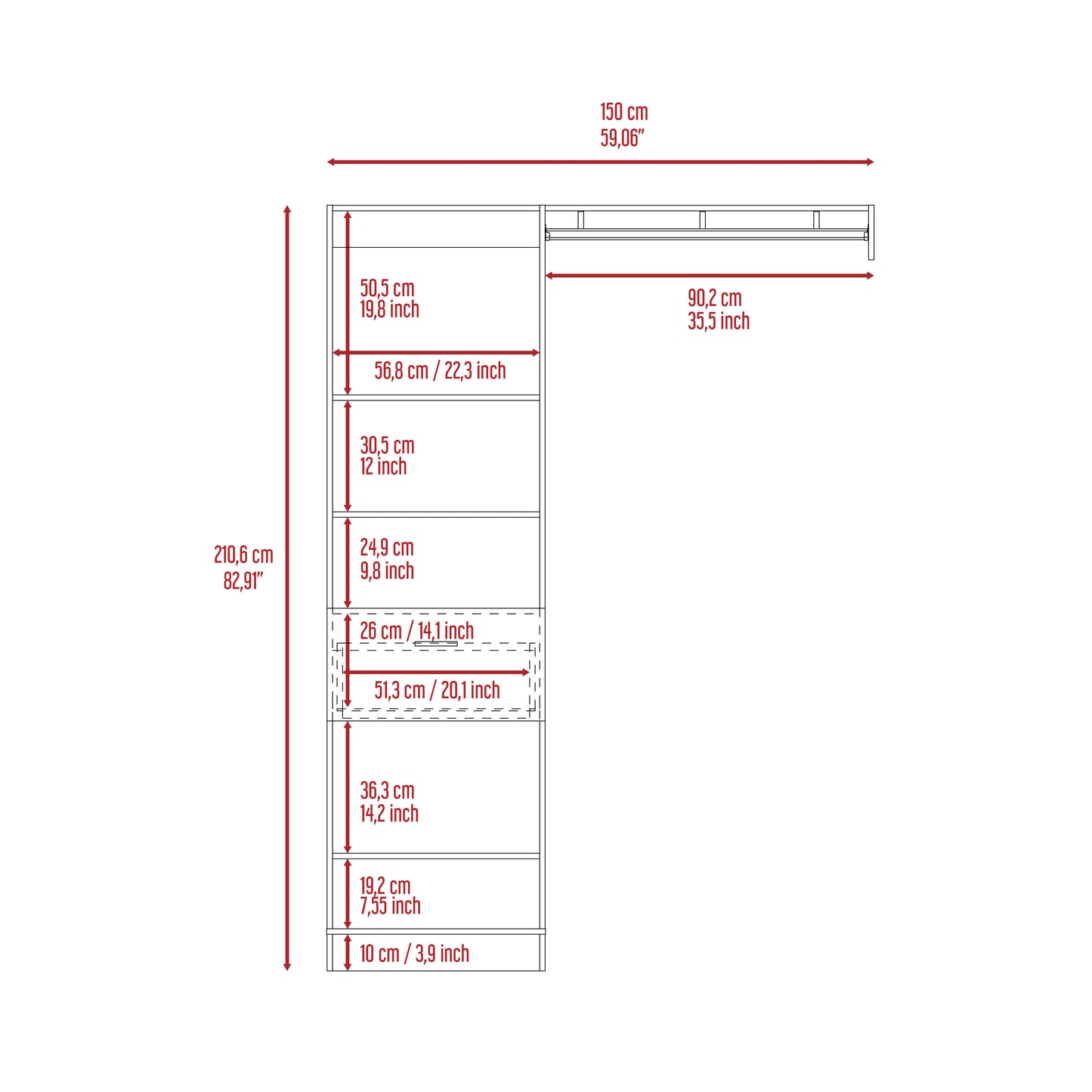 White 4-Shelf Closet System with Drawer for Bedroom