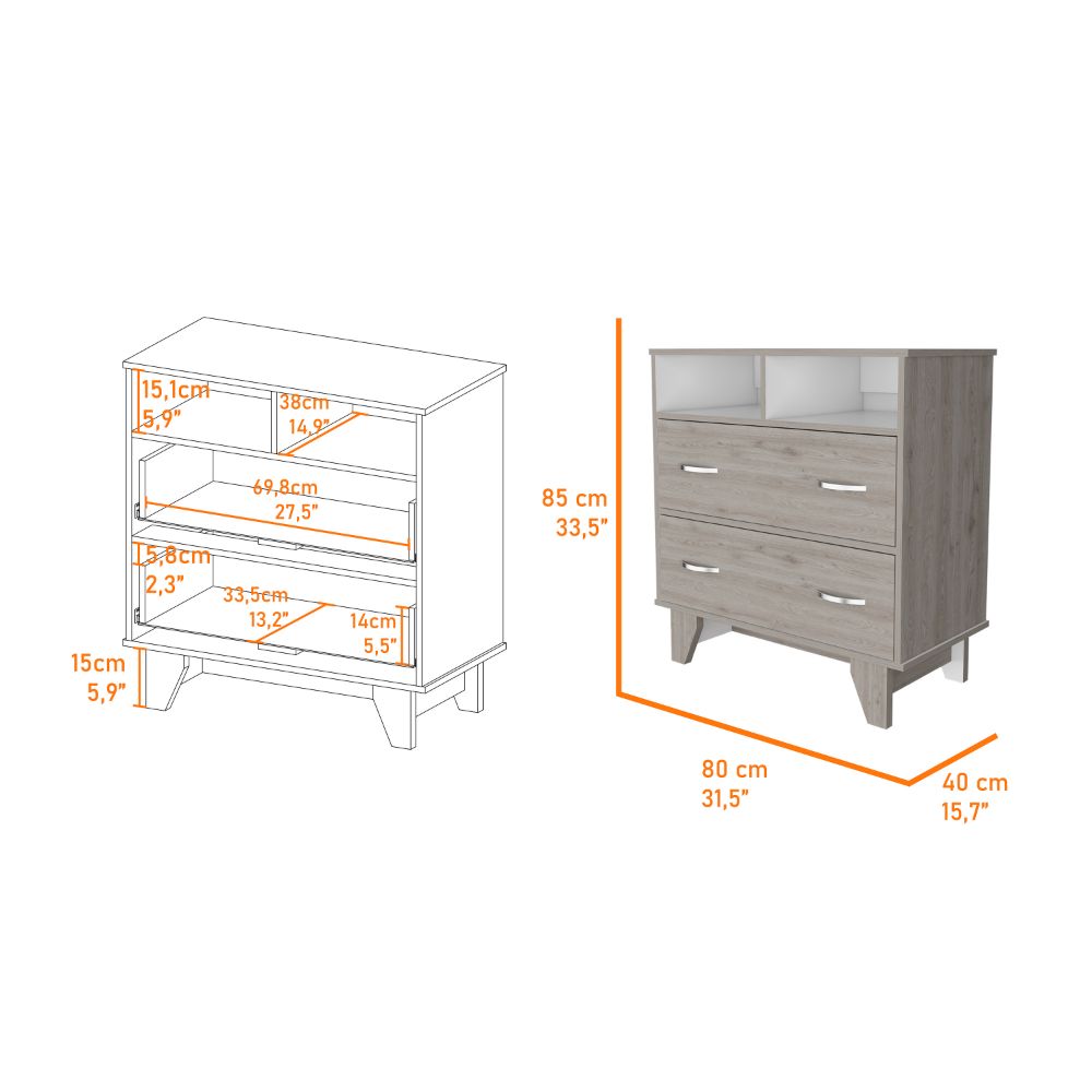 Light Gray 2-Drawer Dresser - 31.5" Wide for Bedroom