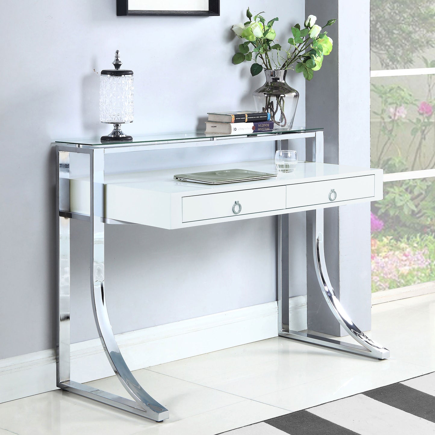 Serrano White High Gloss 2-Drawer Writing Desk