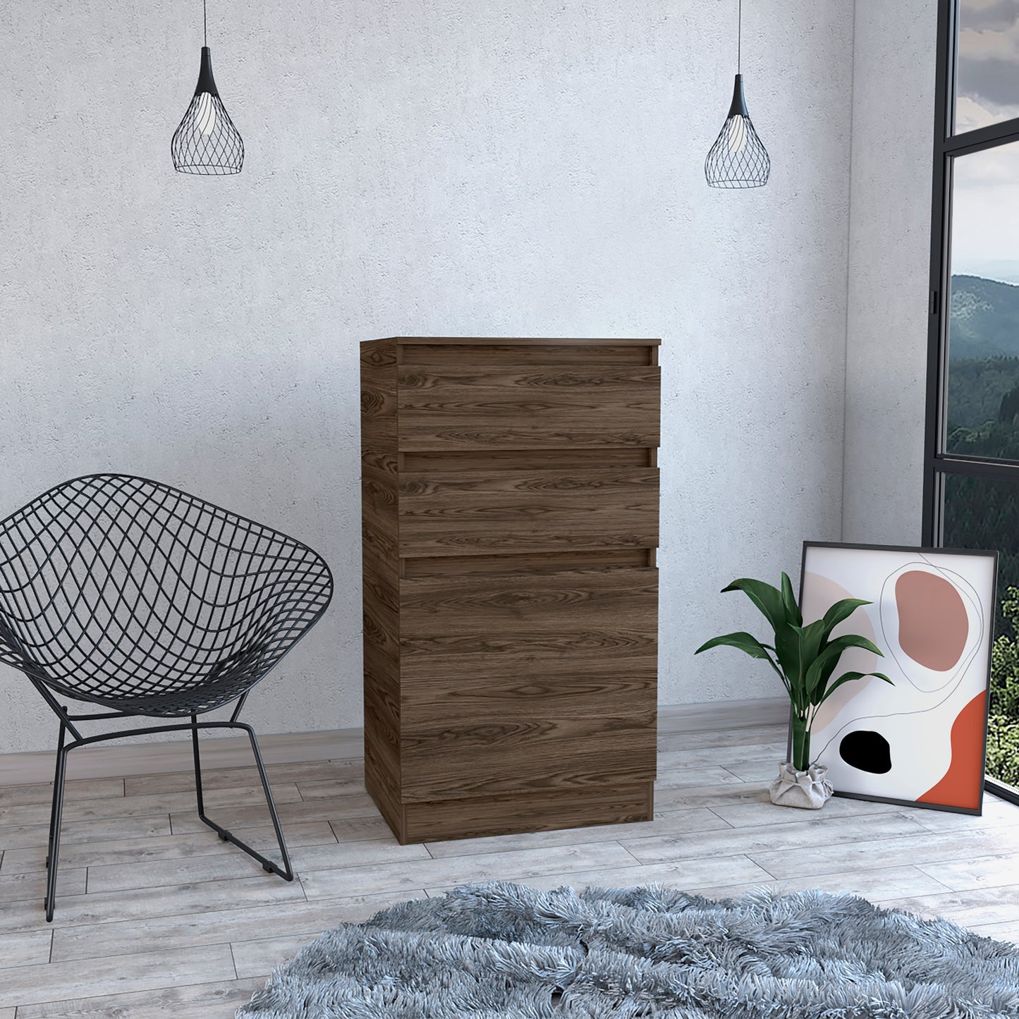 Kamelot Dresser With Jewelry Box, Single Door Cabinet, Mirror, Two Drawers -Dark Walnut