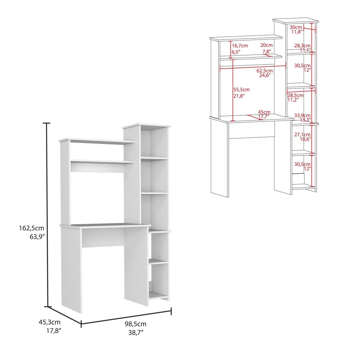 Versalles Writing Desk - White, 2 Superior Shelves, 5 Cubbies