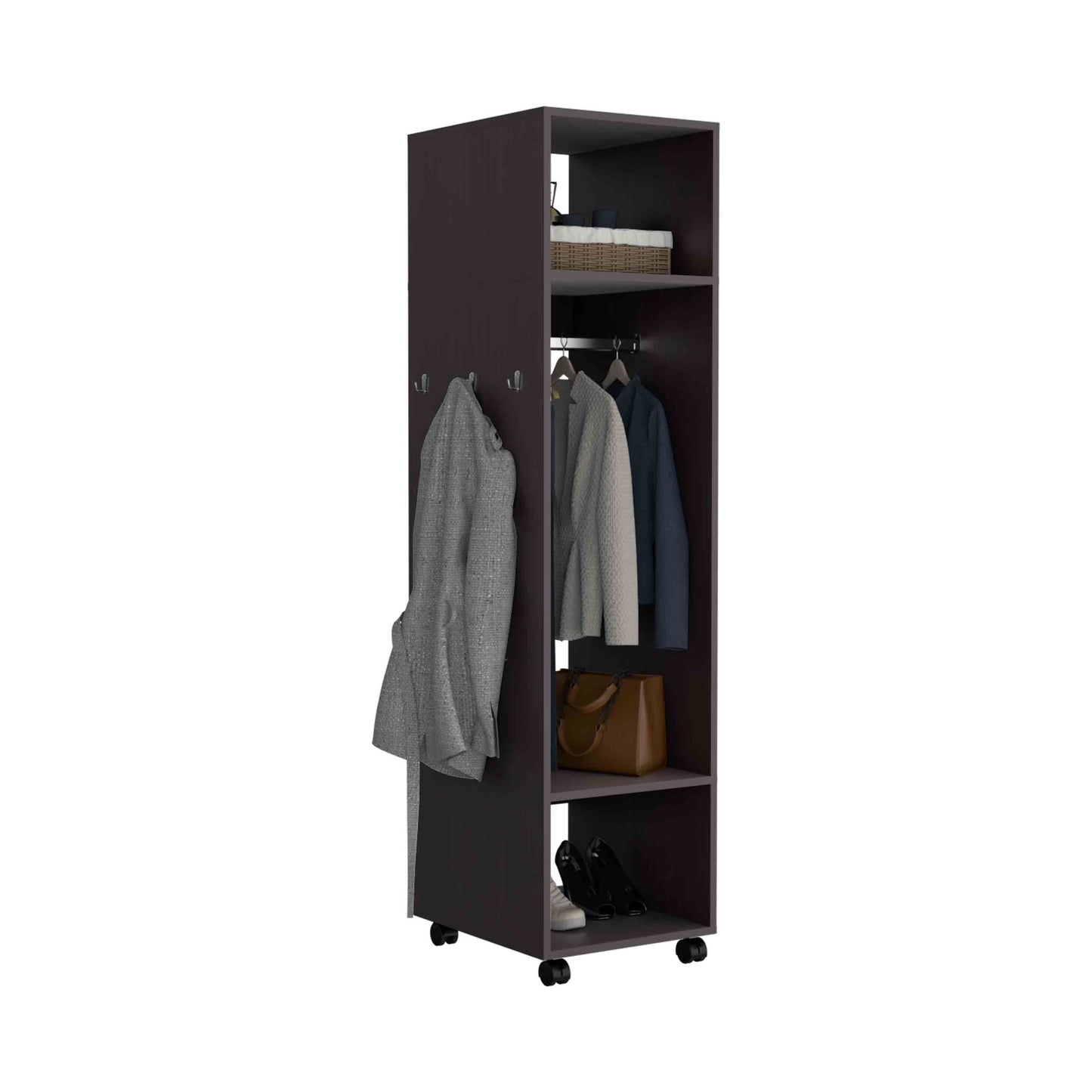 63" Black Wardrobe with Mirror & Shelves - Bedroom Storage