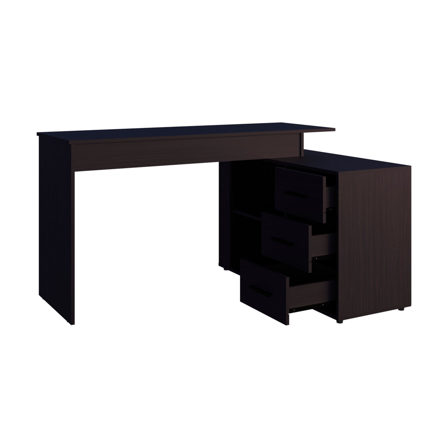Modern L-Shape Office Desk in Black Particle Board for Workspace