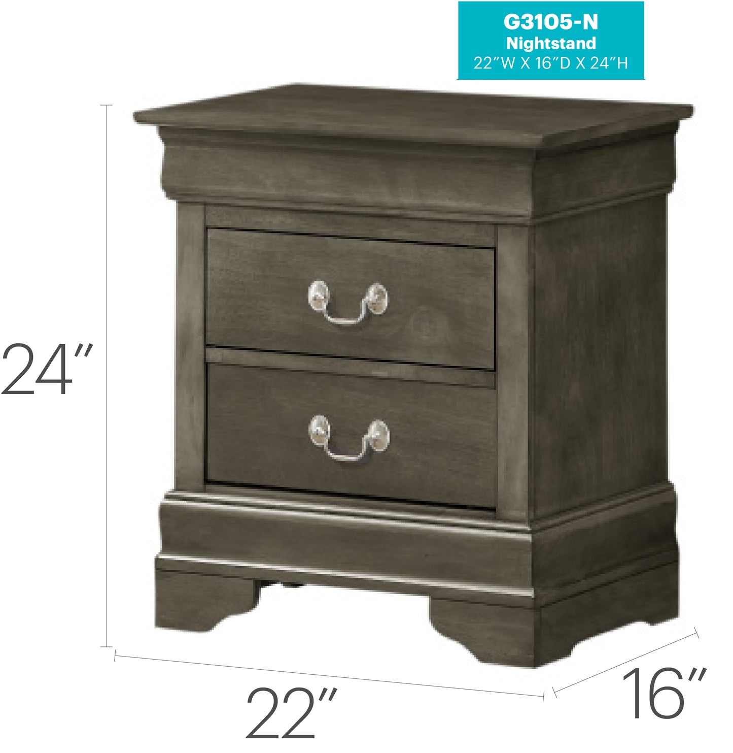 Gray Nightstand with Storage - 24" Height for Bedroom