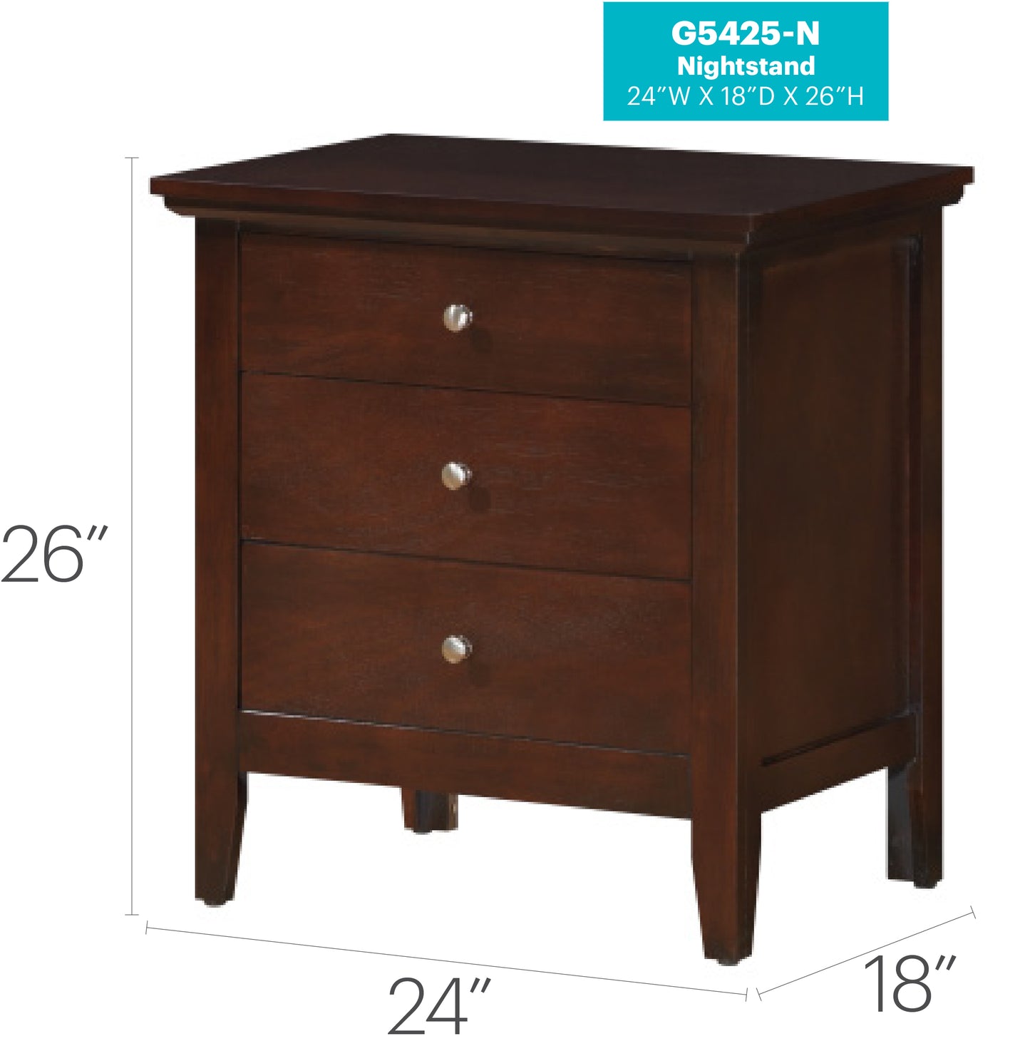 Cappuccino 3 Drawer Nightstand - 24" Wide for Bedroom