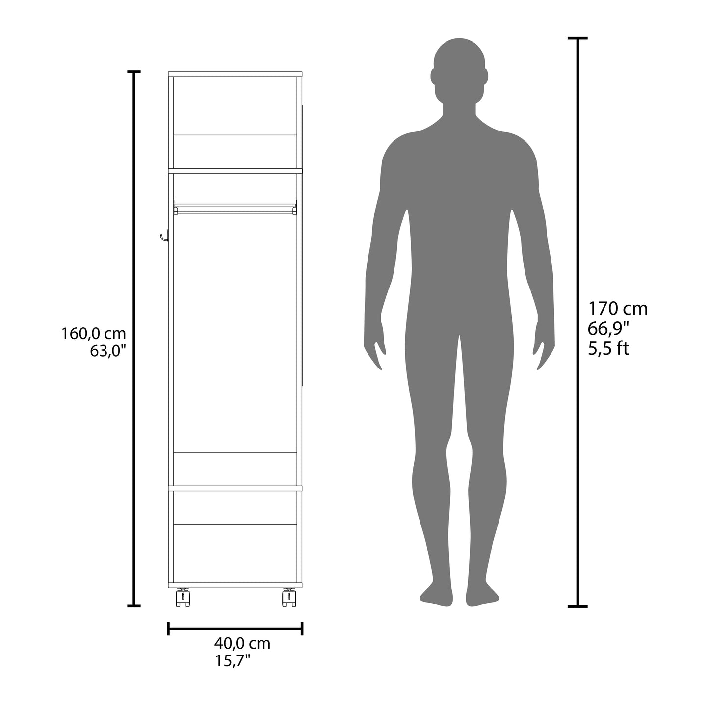 Black Engineered Wood Bedroom Wardrobe - 63" Wide