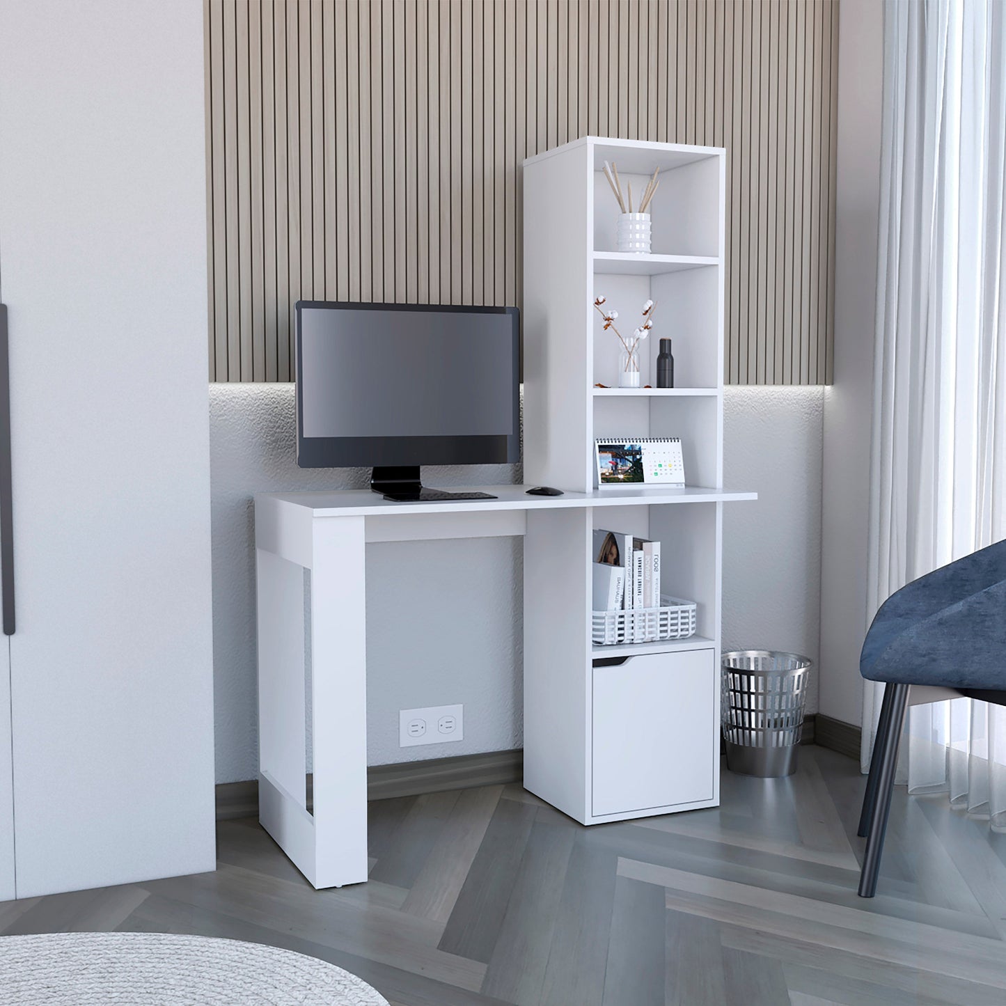 Writing Desk With Bookcase and Cabinet, White