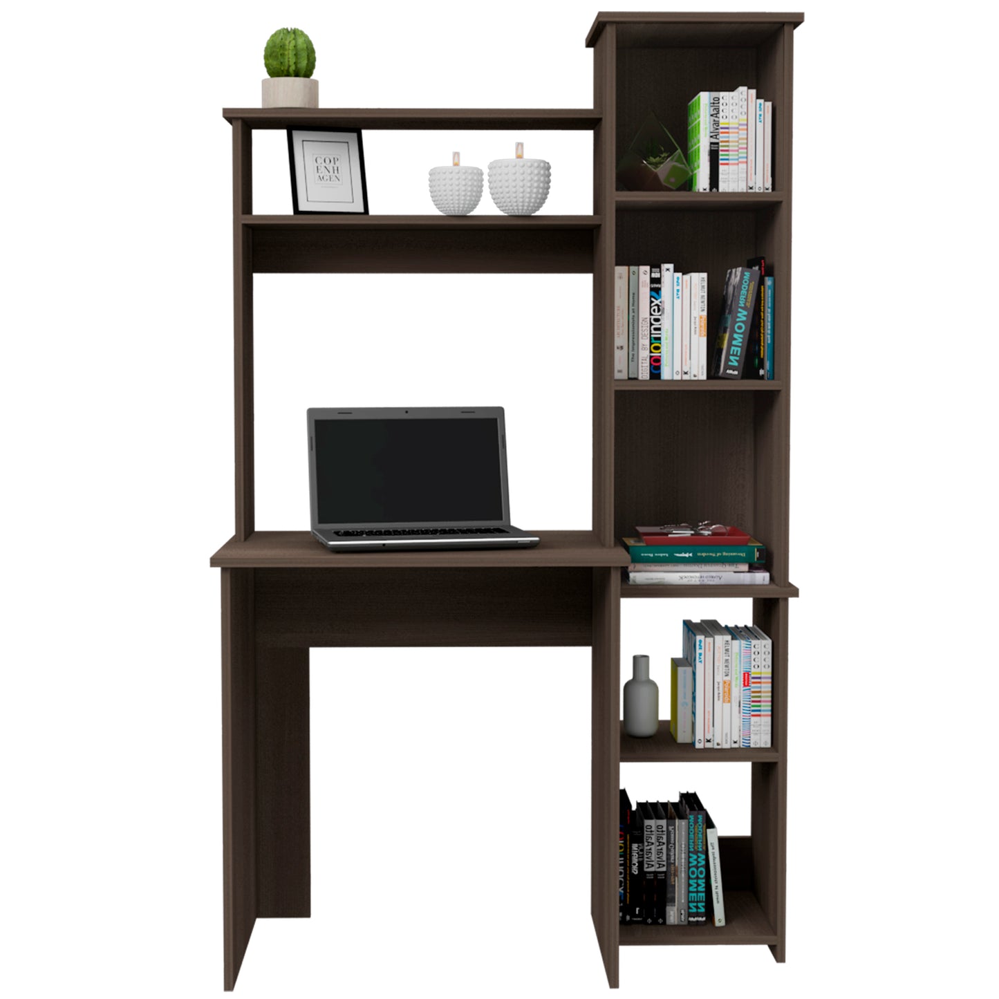 Gray Computer Desk with Hutch - 17.8 x 38.7 x 63.9", 5 Shelves