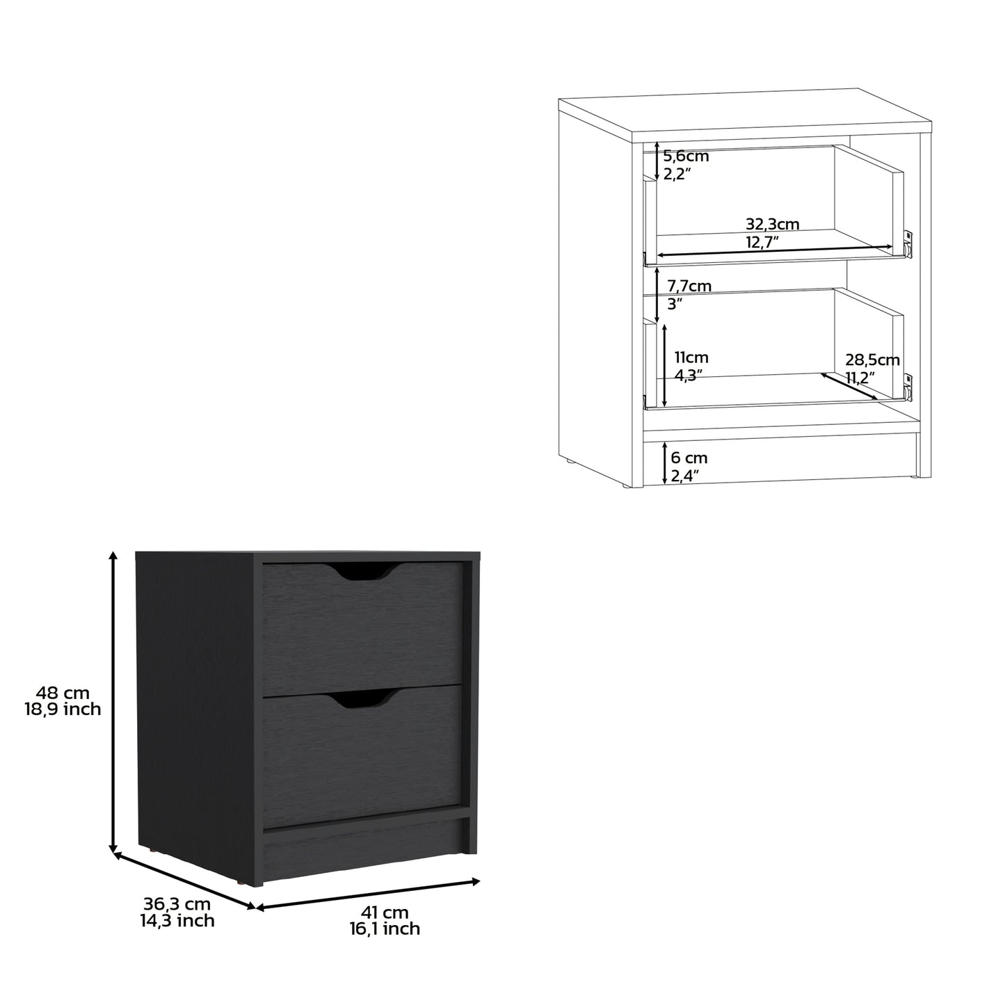 Black Particle Board Nightstand - Spacious Storage