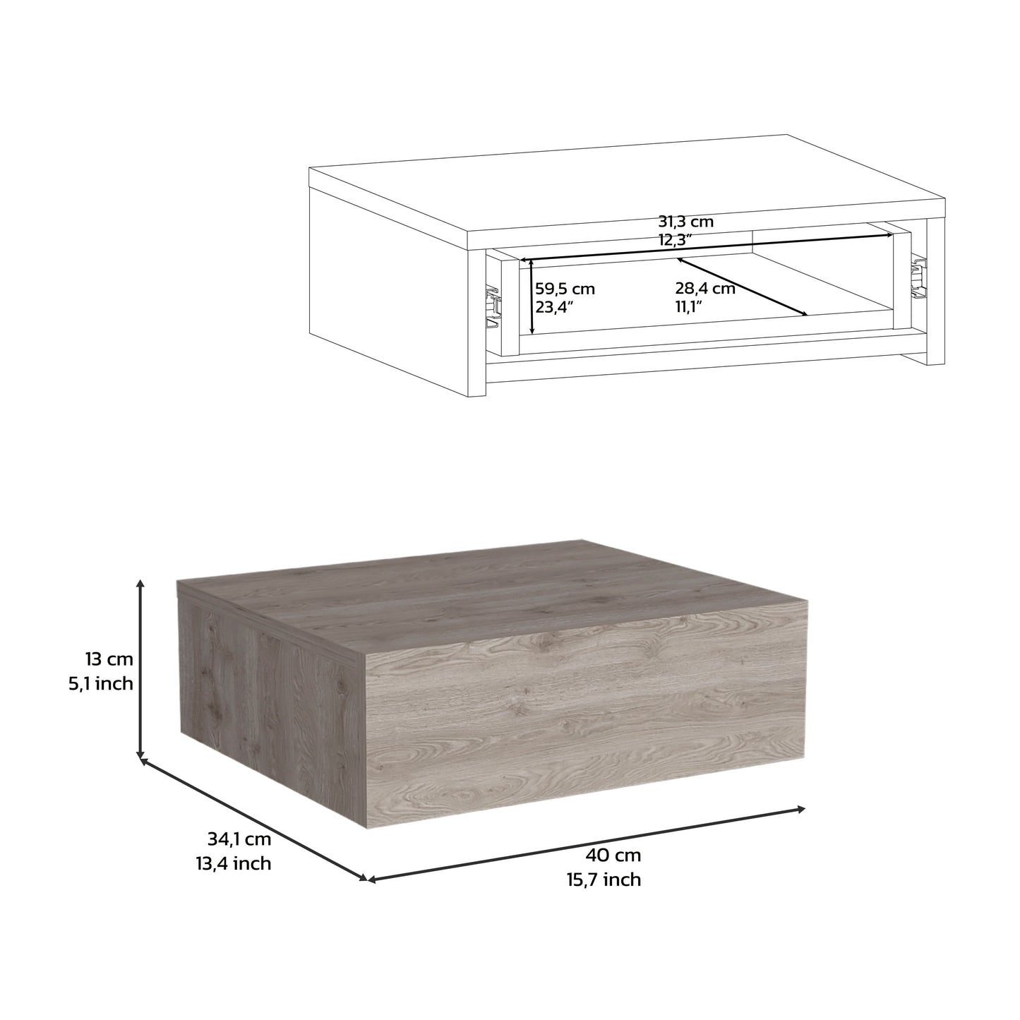 Light Gray Floating Nightstand - Wall Mounted Bedside Shelf with Drawer for Bedroom