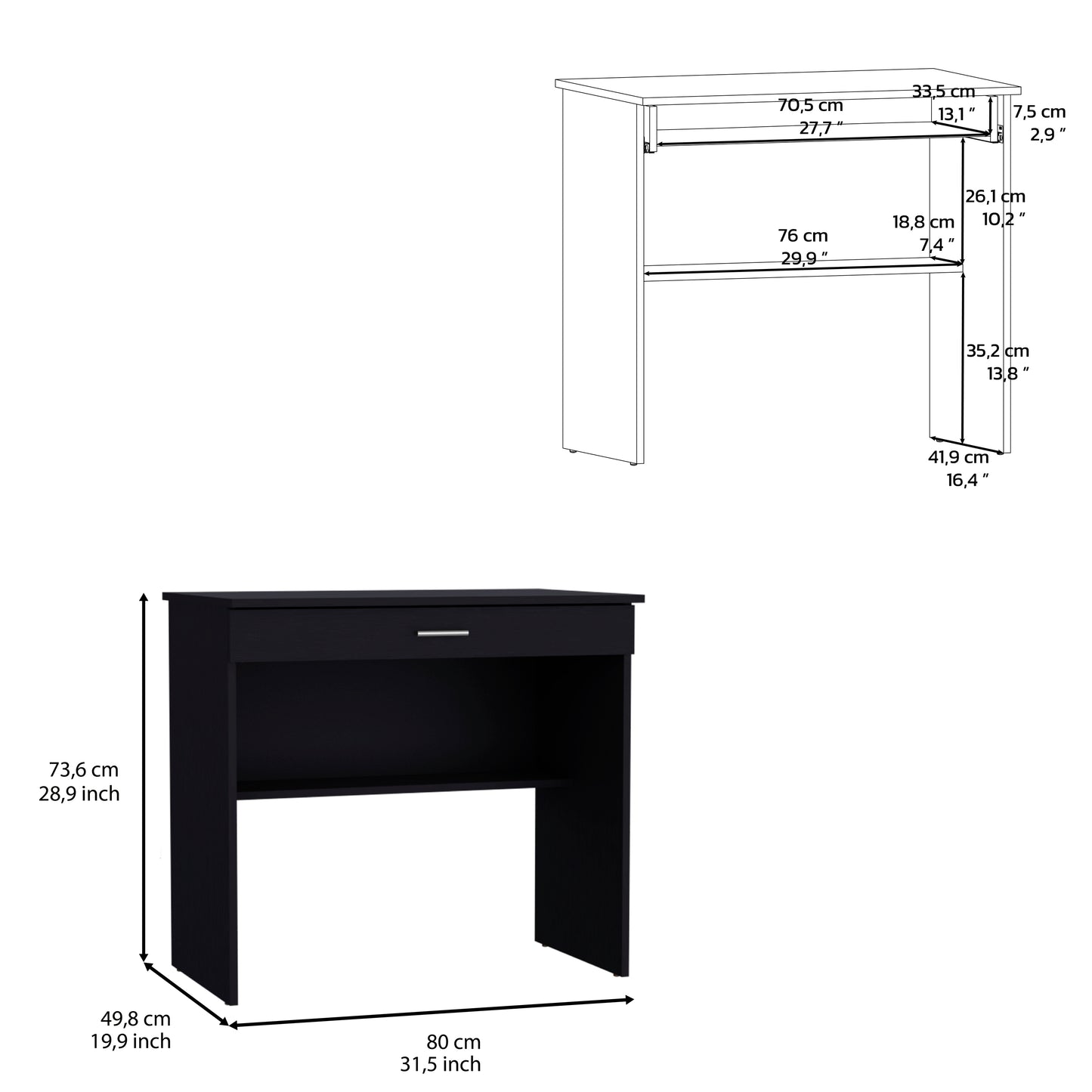 Black Pine Storage Desk - 31.5" Work Surface