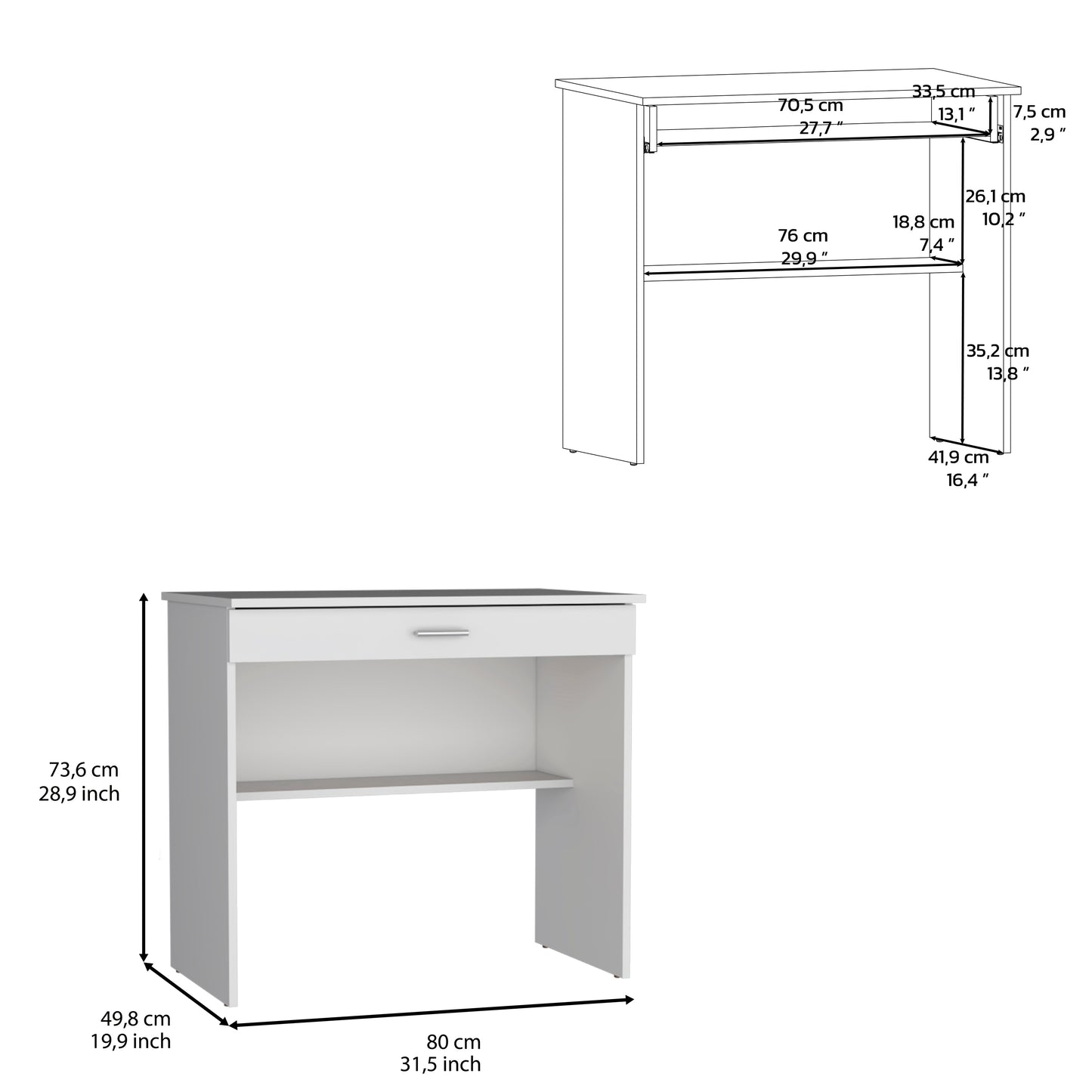 Montana Storage Desk - White, Spacious Workstation with Drawer & Shelf