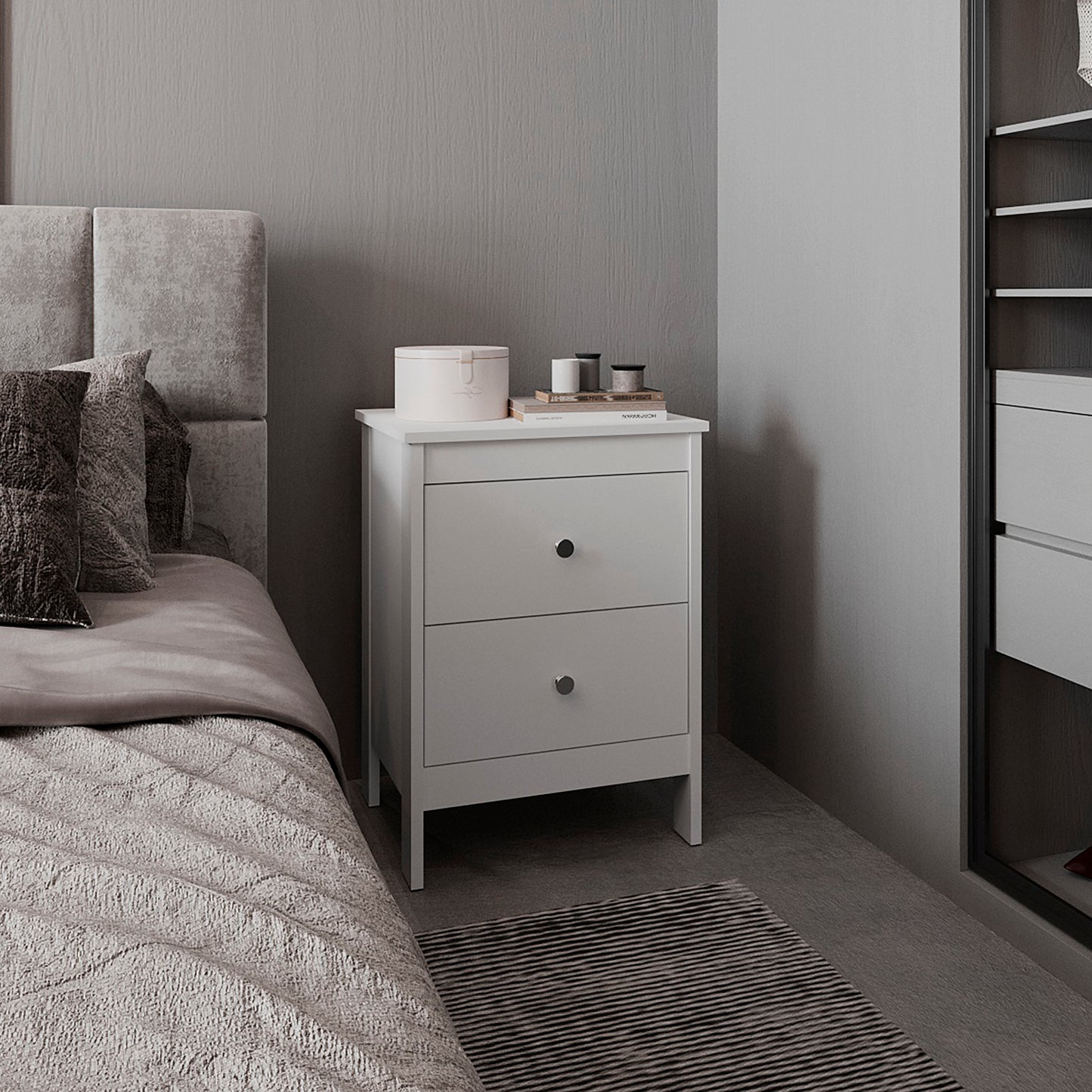 Nightstand, 2 Drawers, White