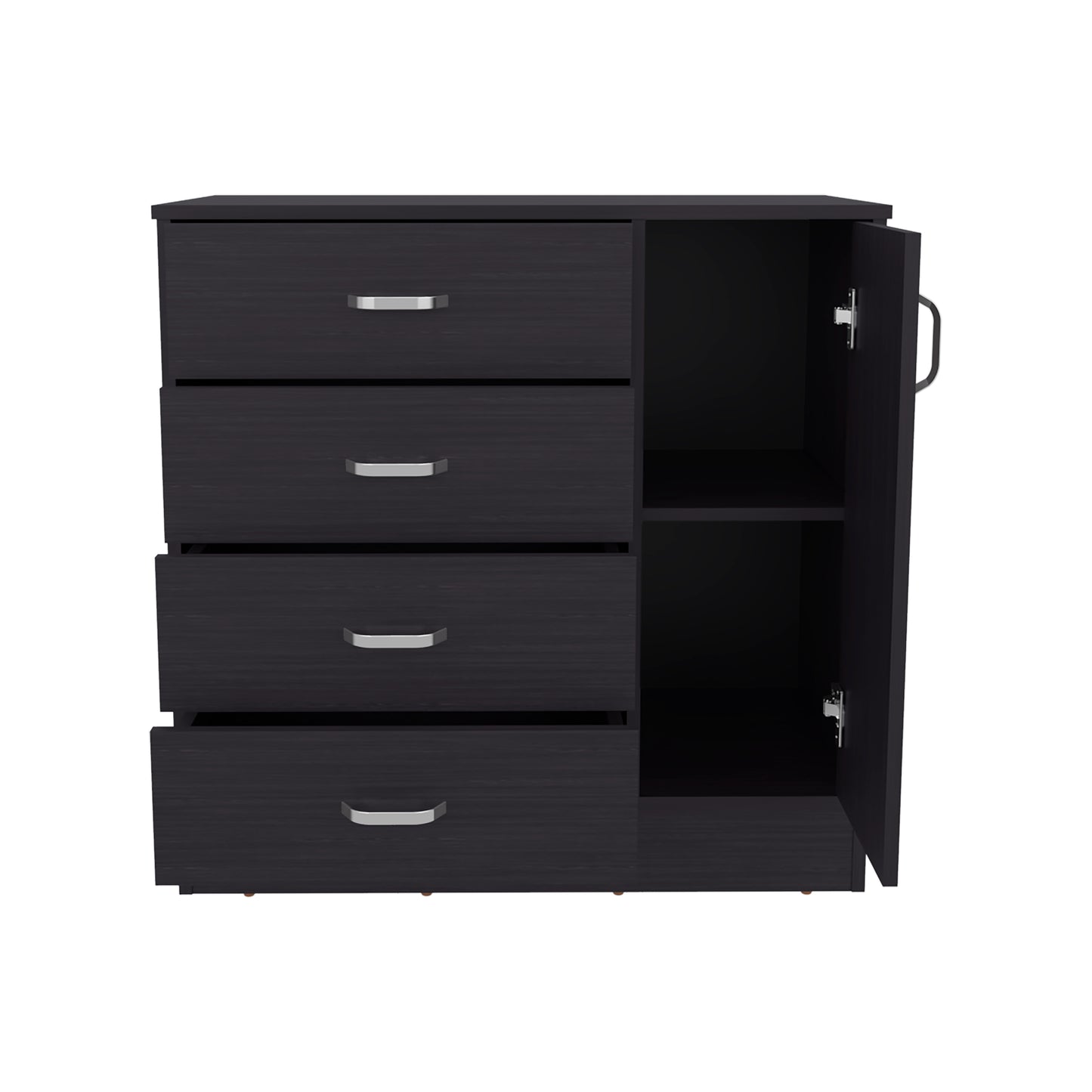 Black Wengue Dresser - 1 Door, 4 Drawers, Storage for Bedroom