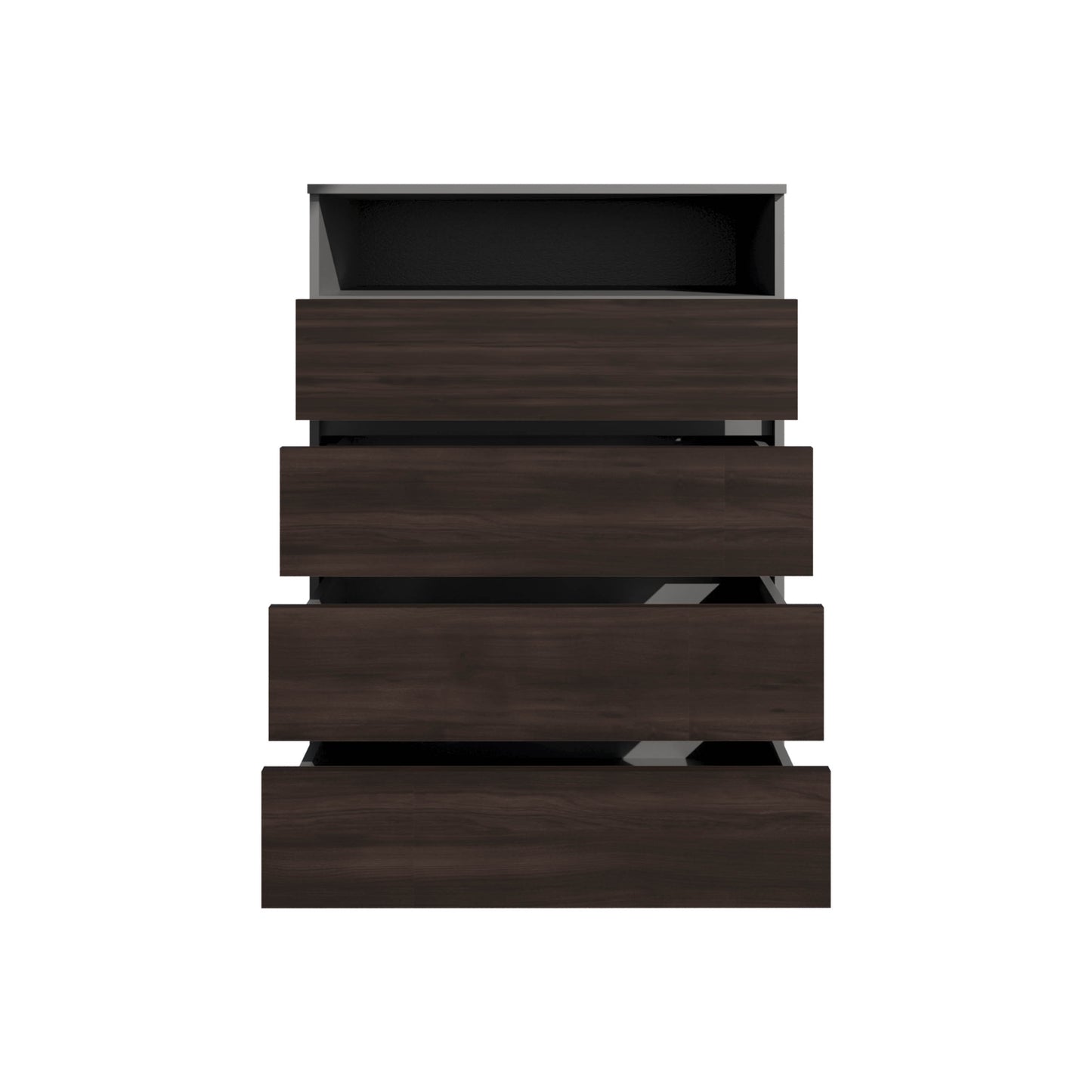 Multi-Colored 4 Drawer Dresser with Shelf - Matt Gray Dark Oak
