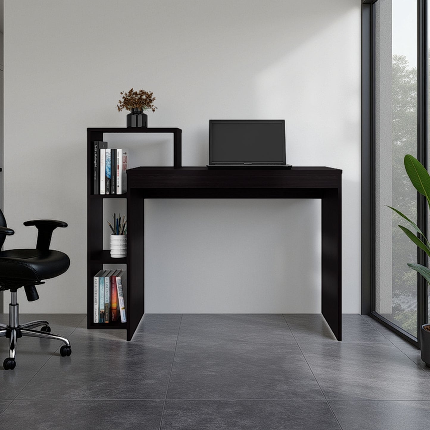 Venetie Desk, 3 Shelves, Black Wengeu