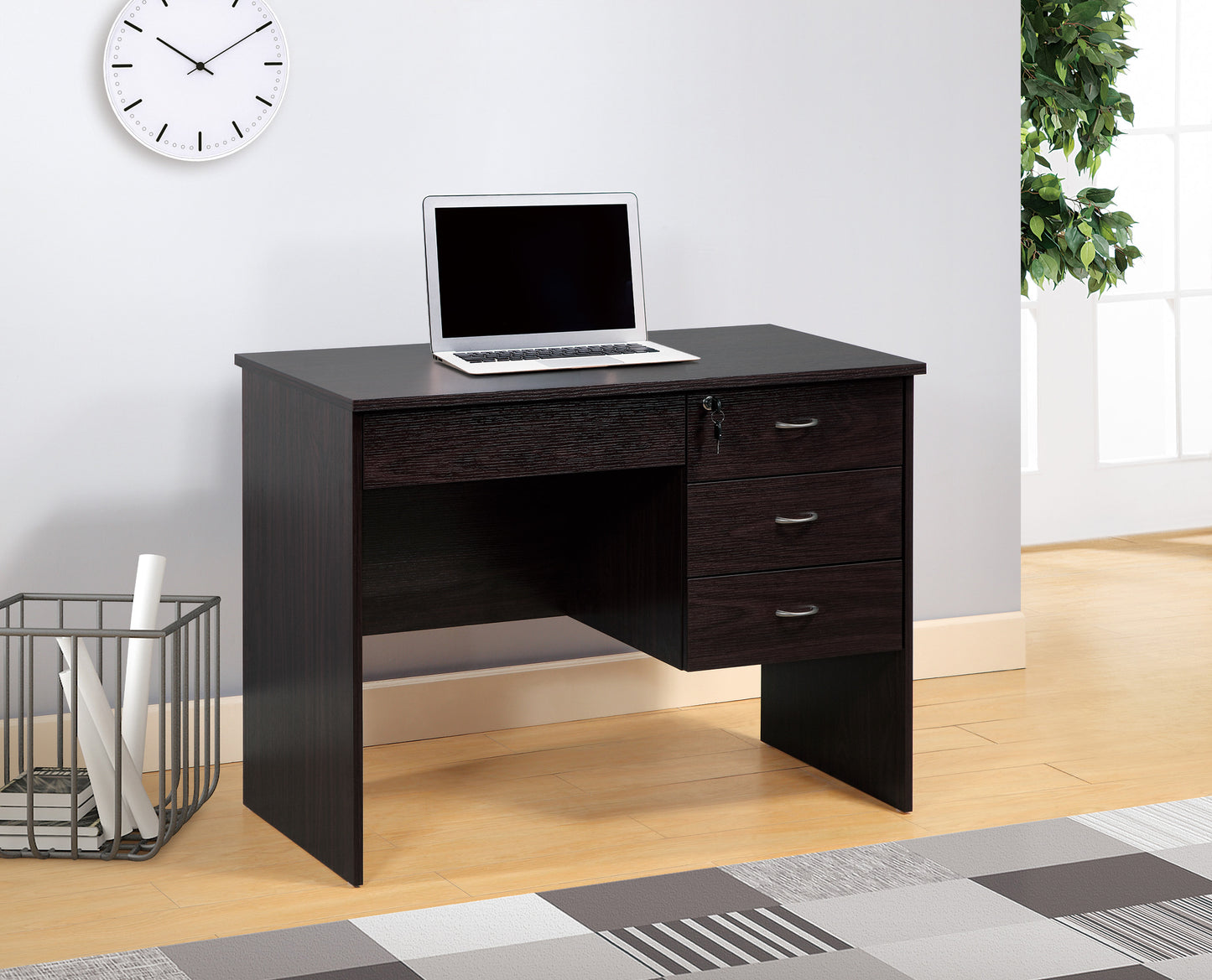 Three locking drawers on metal glides Student Desk Work Desk Modesty Panel Metal Bar Handles