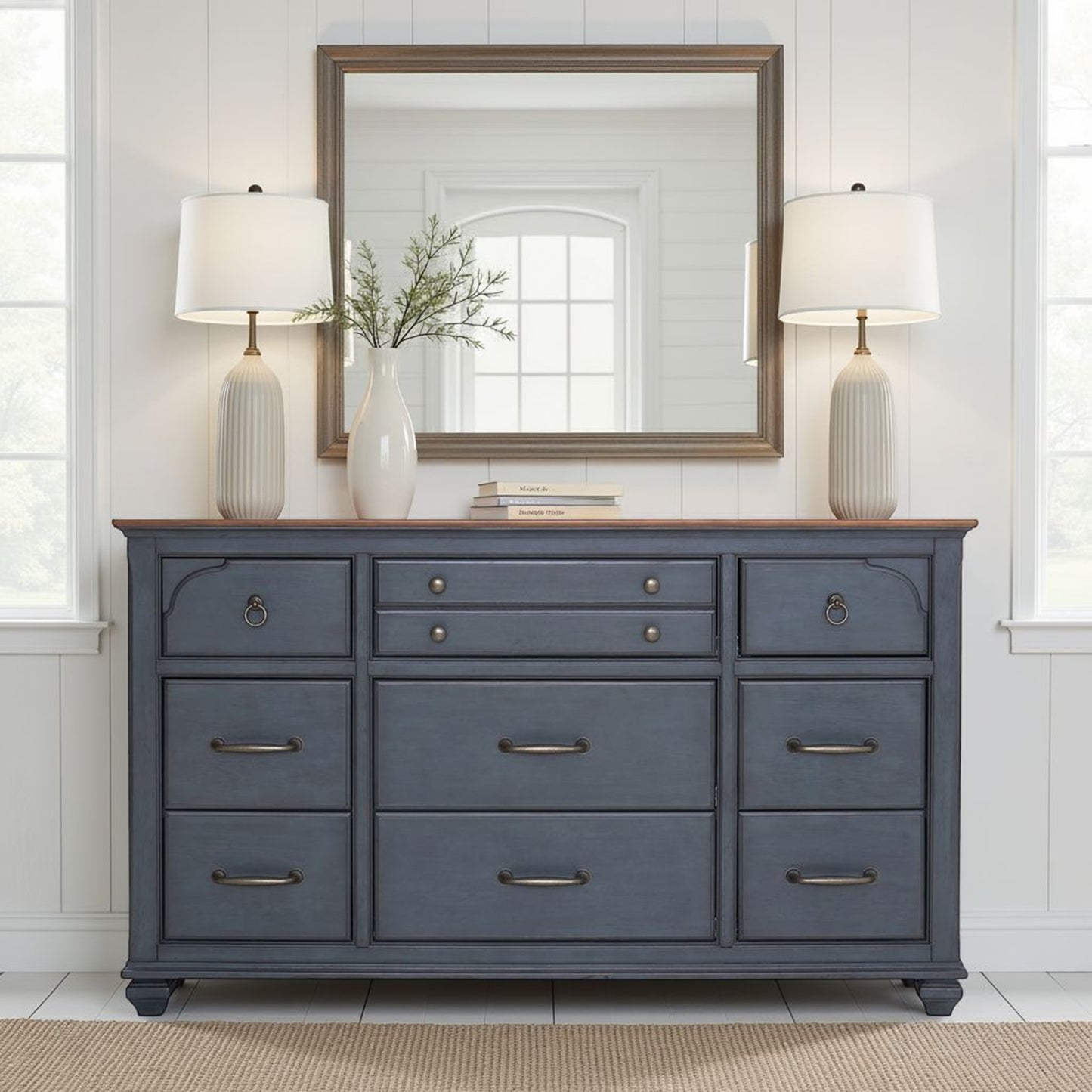 Americana 9-Drawer Dresser, No Assembly Required, Corduroy Blue Finish