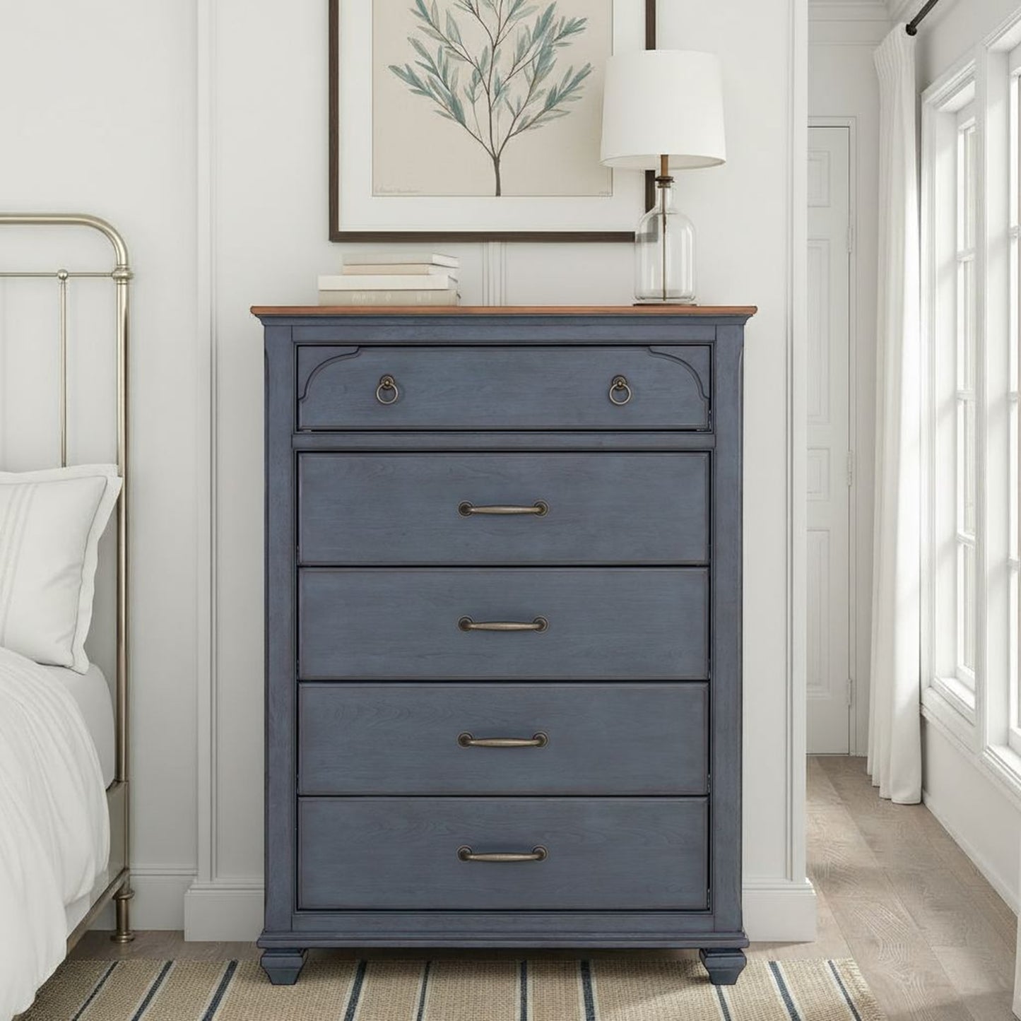 Americana 5-Drawer Chest, No Assembly Required, Corduroy Blue Finish