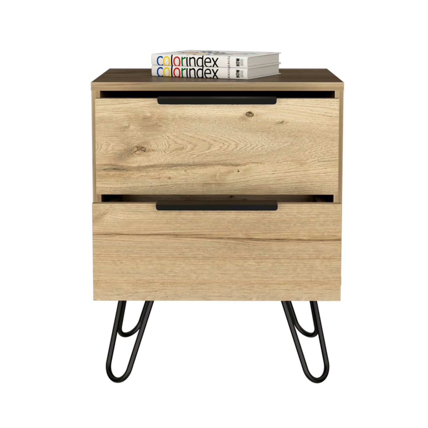Light Oak 2 Drawer Bedside Cabinet Nightstand