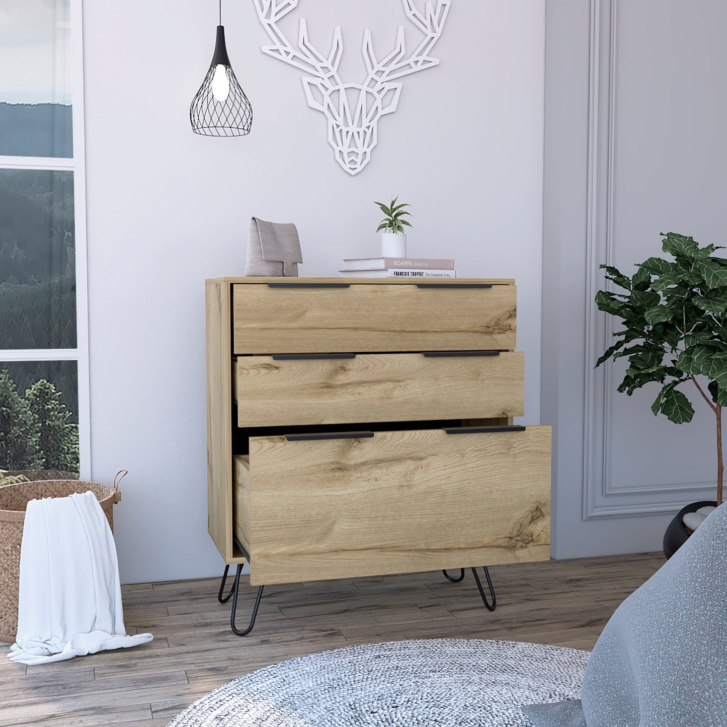 Beige Three Drawer Dresser - 30.1" W x 35.5" H