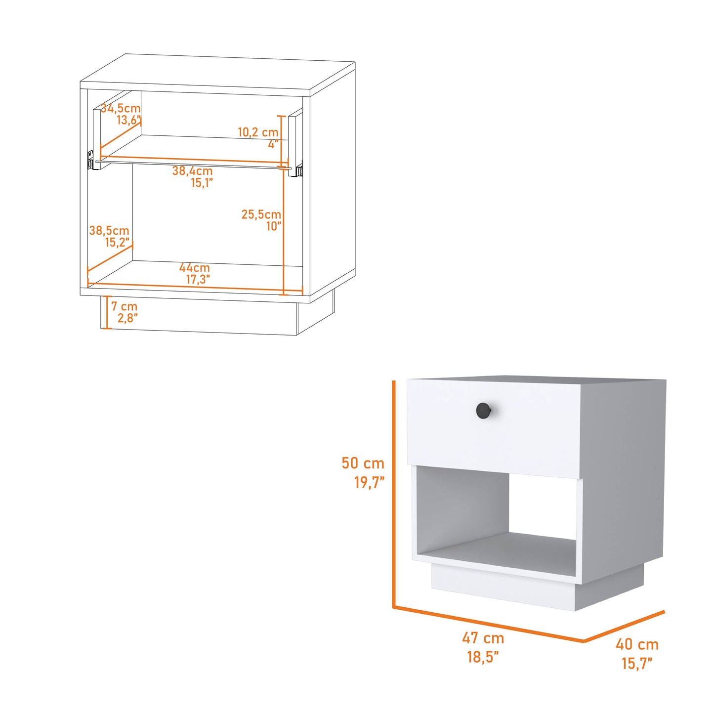 Sumter White Dresser with Storage Shelf - 19.69"W for Bedroom