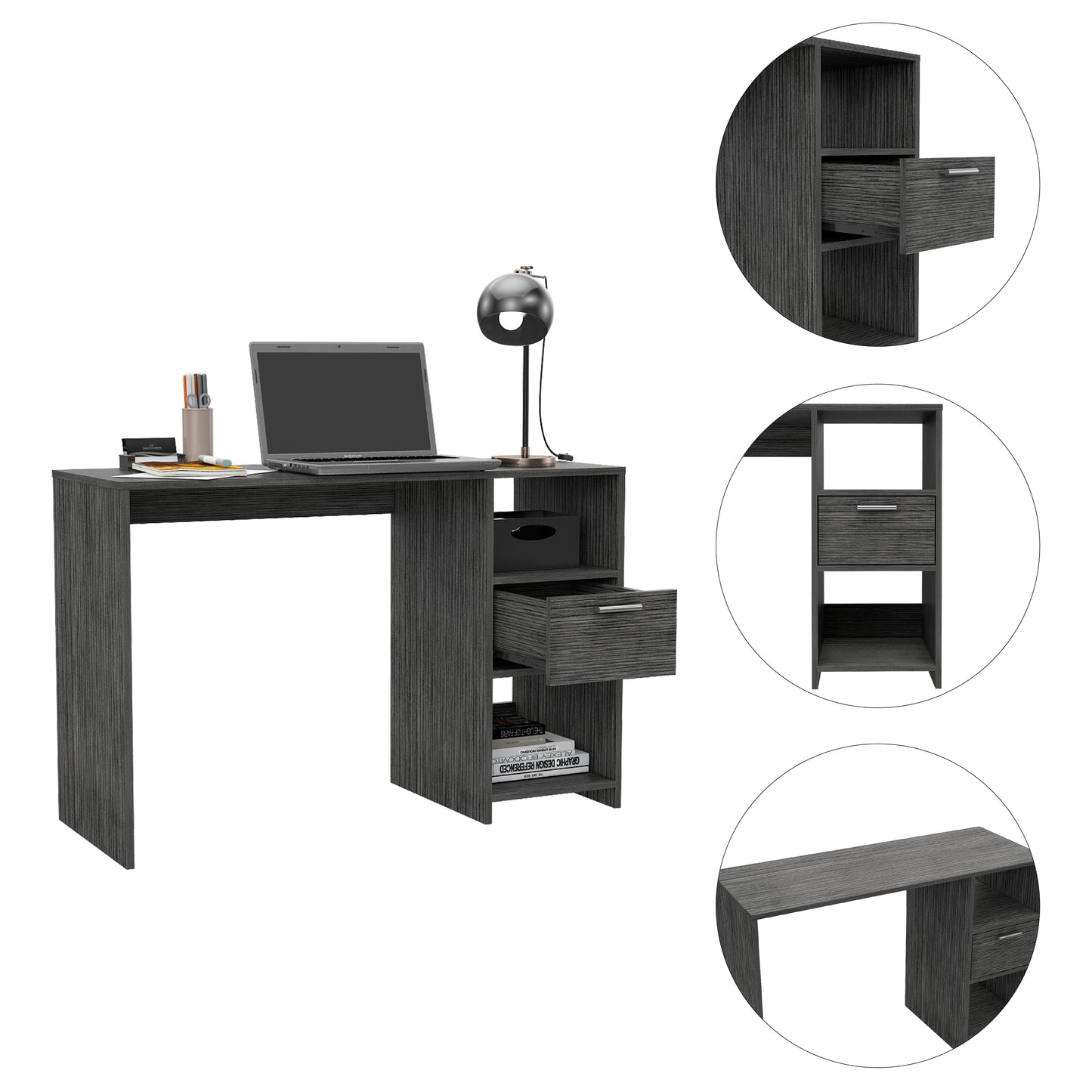 Gray Computer Desk with One Drawer - Office Table