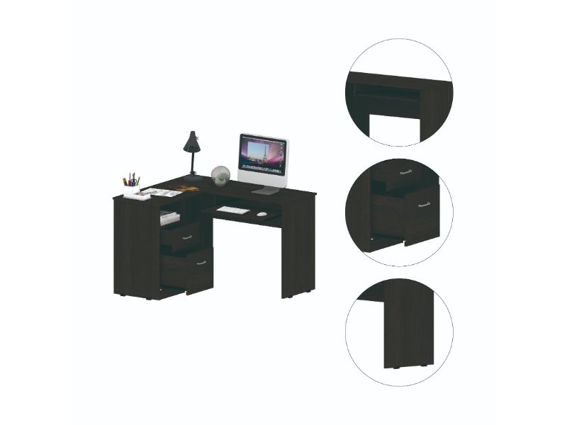 L-Shaped Computer Desk with Storage - Black