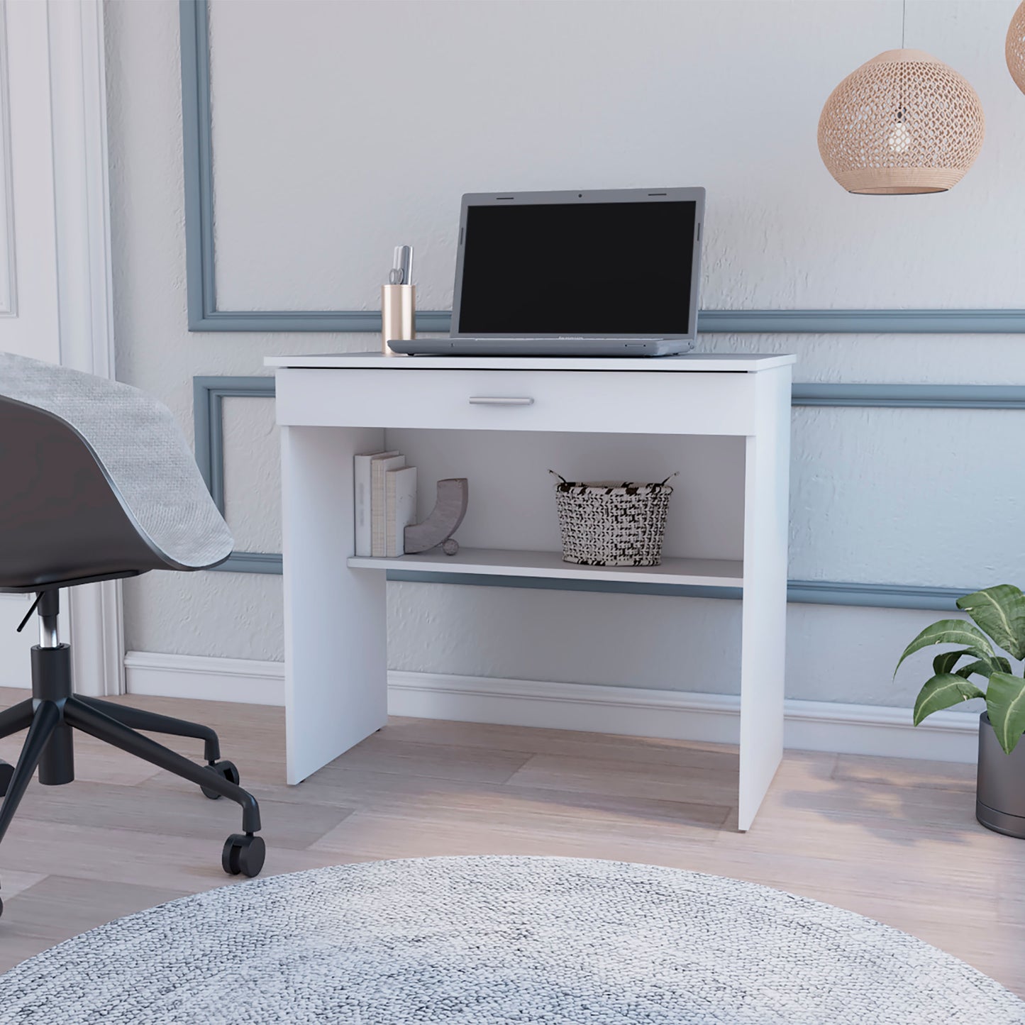 Kaylor Storage Desk, Modern Design with Drawer and Shelf