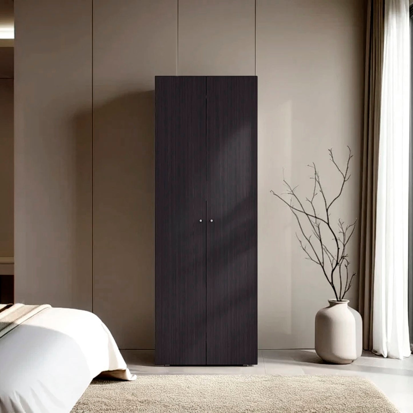 FM FURNITURE Basin 2-Door Tall Wardrobe Cabinet 66.9"H, Bedroom, Wenge