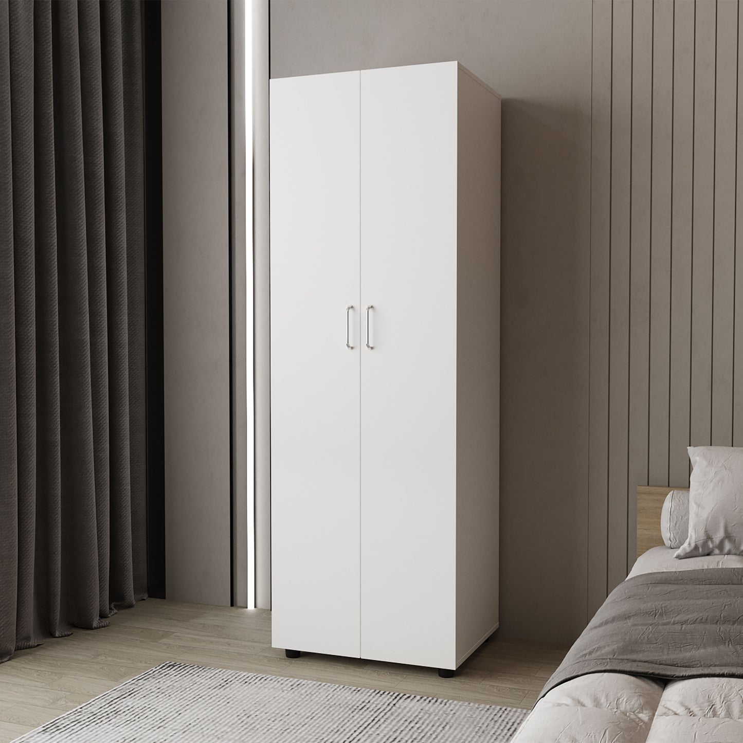 FM FURNITURE Pisinemo Armoire with 2 Doors and Hanging Rod, White
