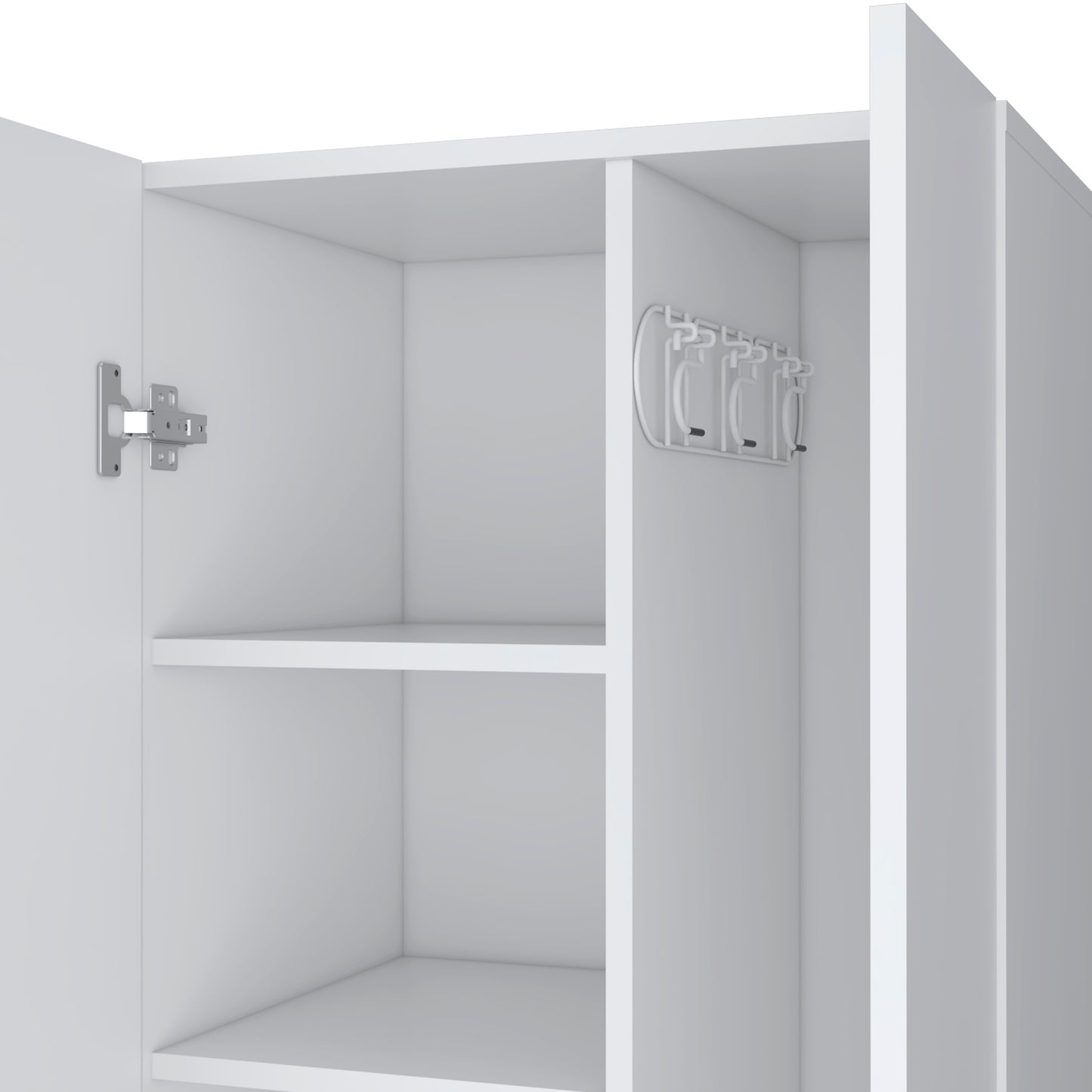 Modern White Particle Board Storage Cabinet with Broom Hangers for Bedroom