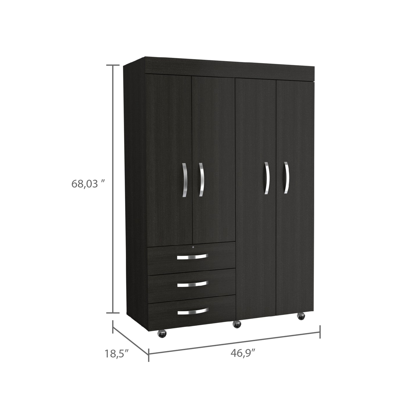 Modern Black Particle Board Dresser with 3 Drawers for Bedroom Storage
