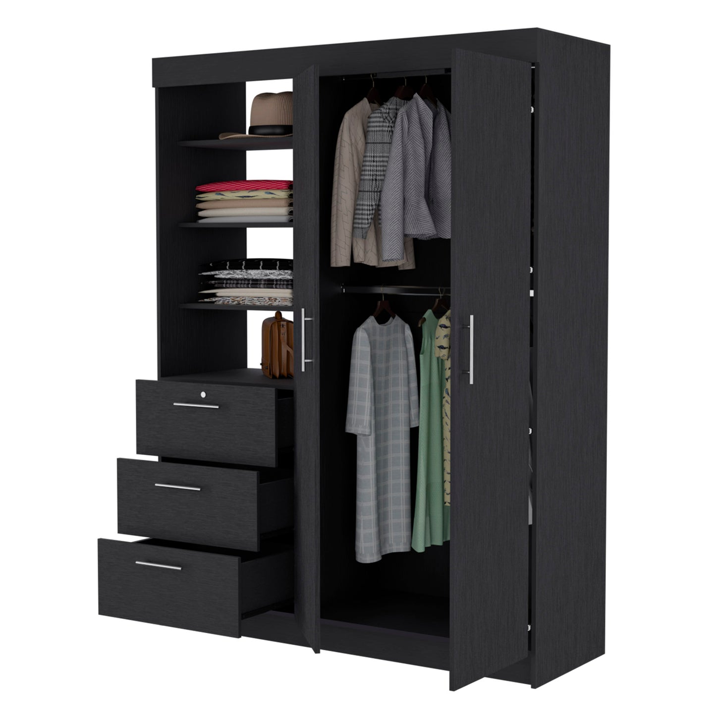 Tempe 3 Drawer Armoire Black Modern Dresser