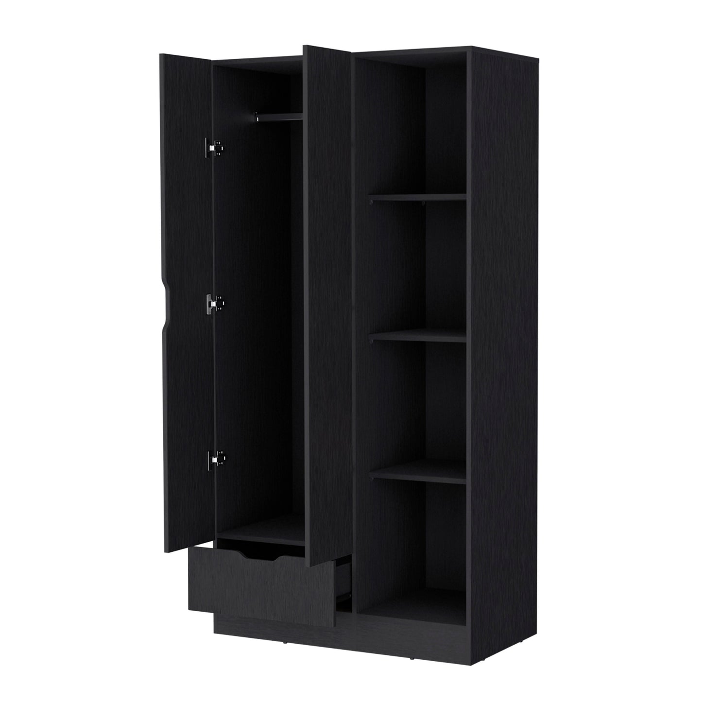 Redmond Armoire - Black, 4 Shelves & Hanging Rod