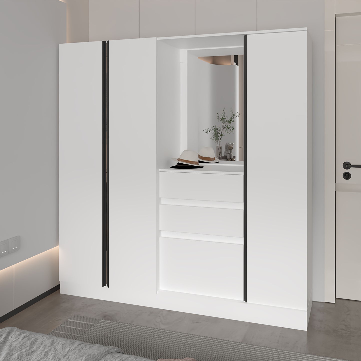 Canyon Wardrobe Organizer with Mirror and Storage Compartments, White