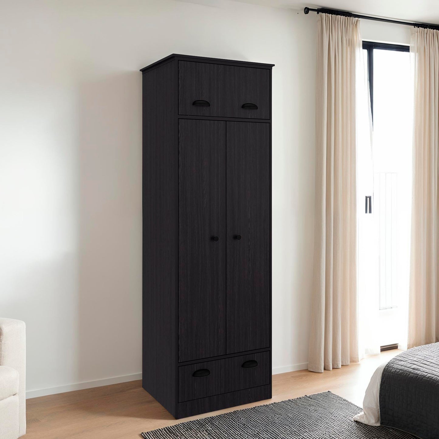 Linch Armoire with Hinged Drawer, Double Door Cabinet and 1-Drawer