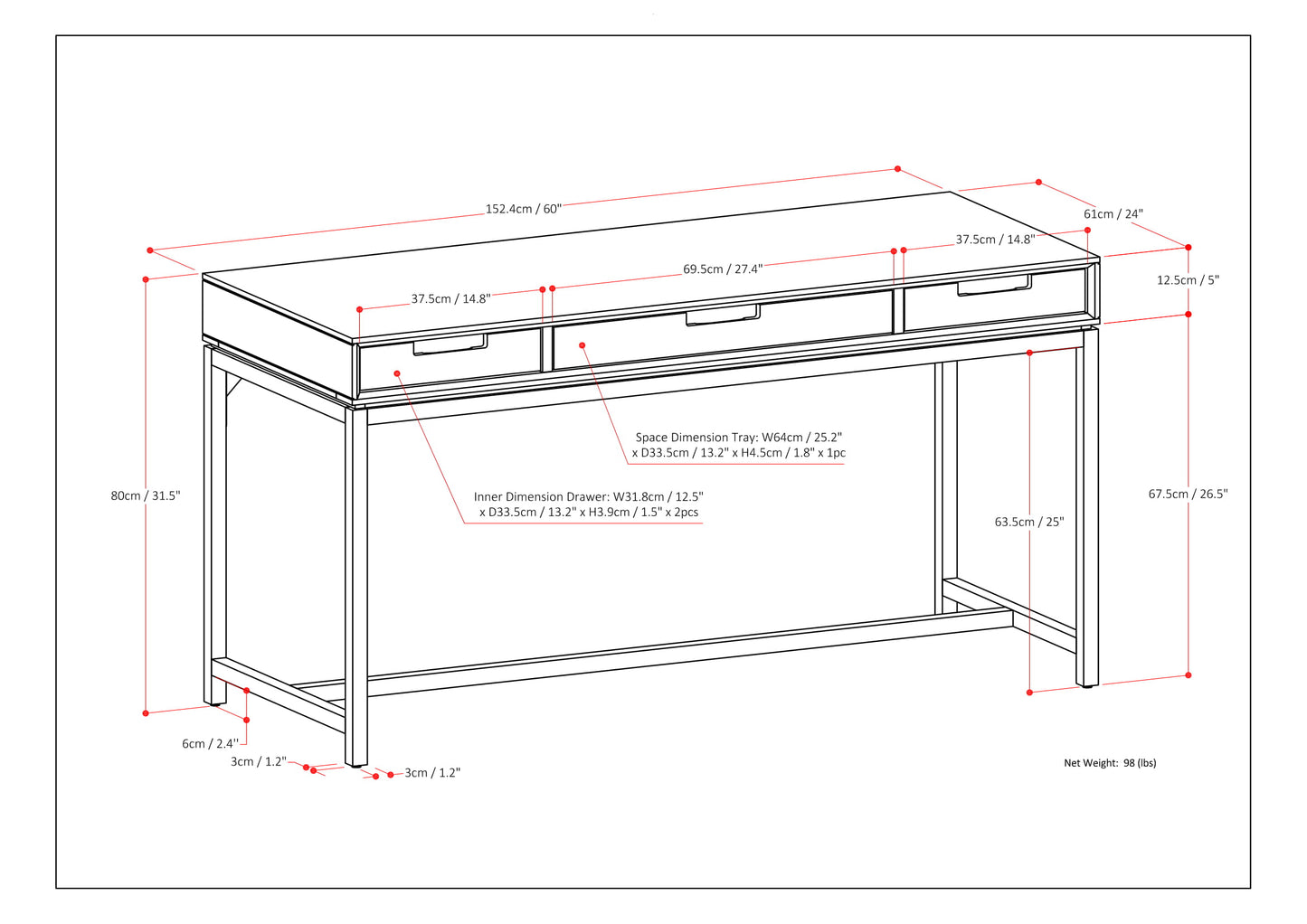 Dark Brown Wood Desk - 60" Workspace Table