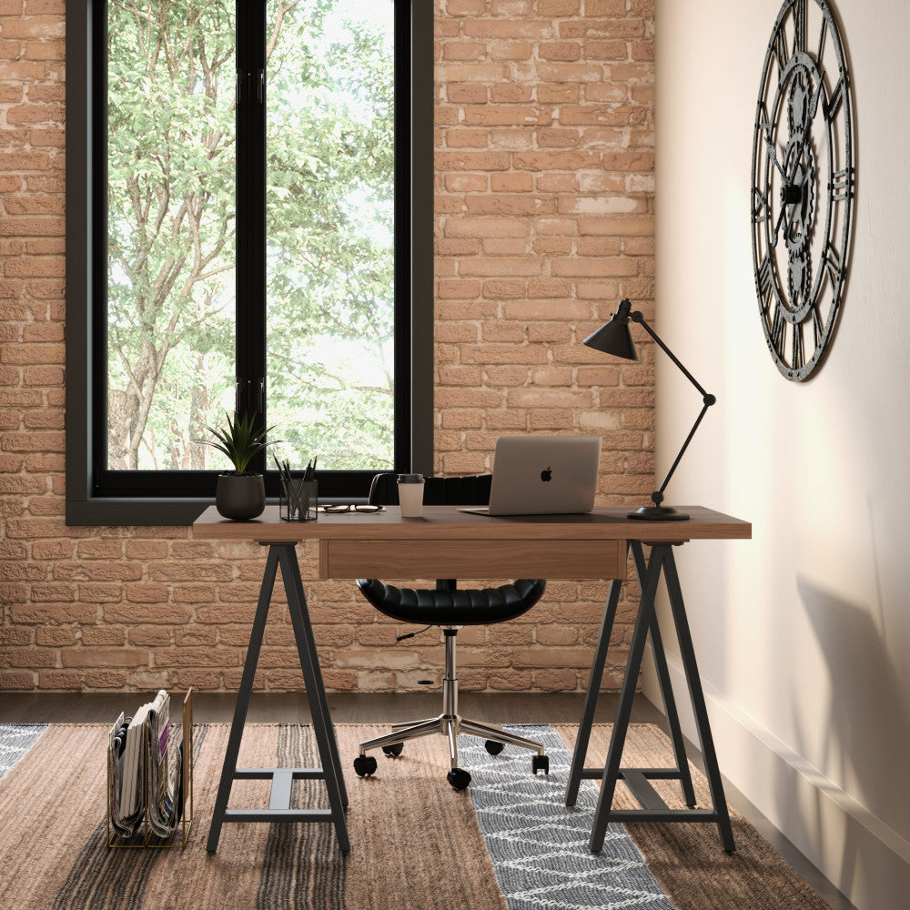 Sawhorse - Solid Walnut Veneer and Metal Small Desk - Walnut