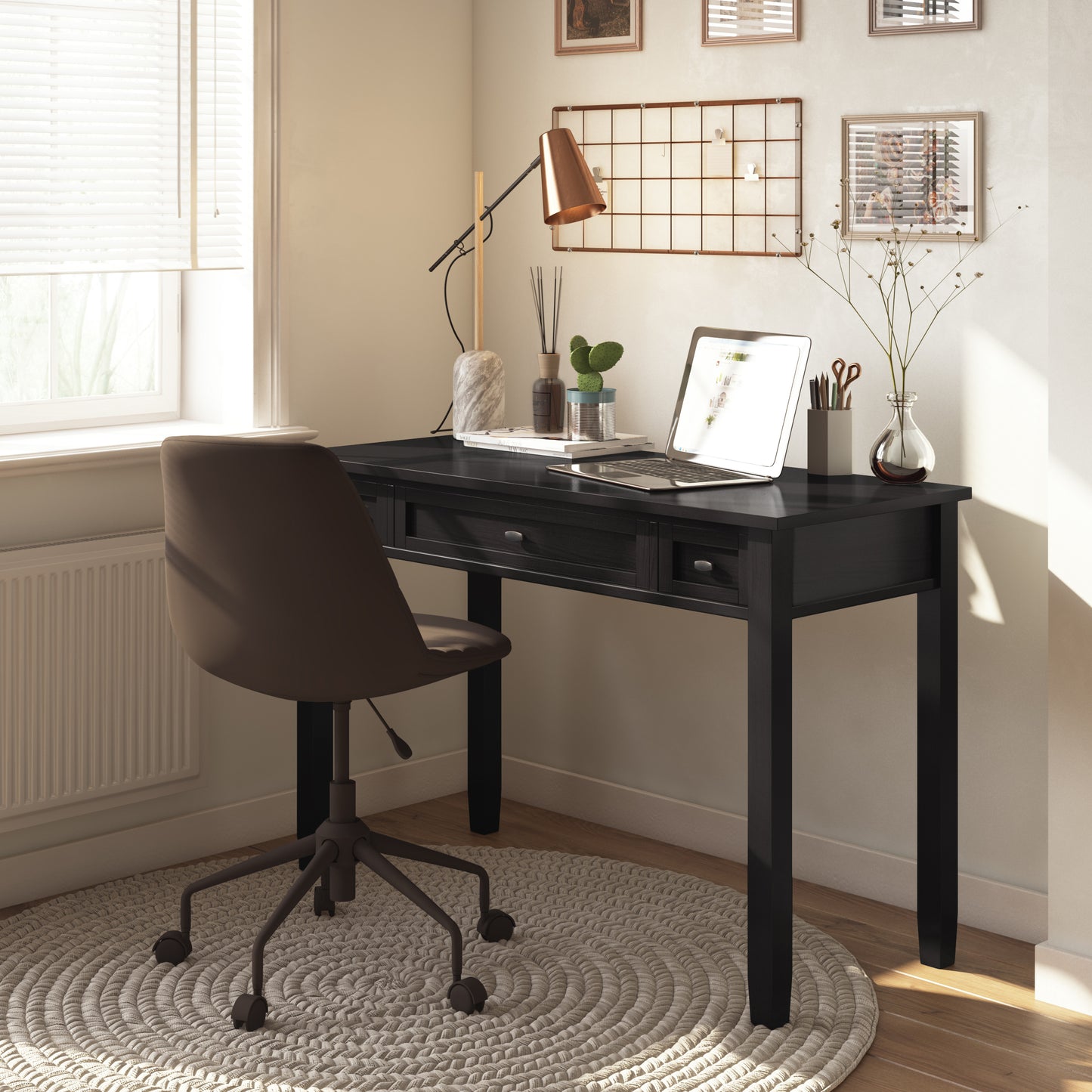 Solid Wood Shaker Desk with Keyboard Tray and Storage for Home Office